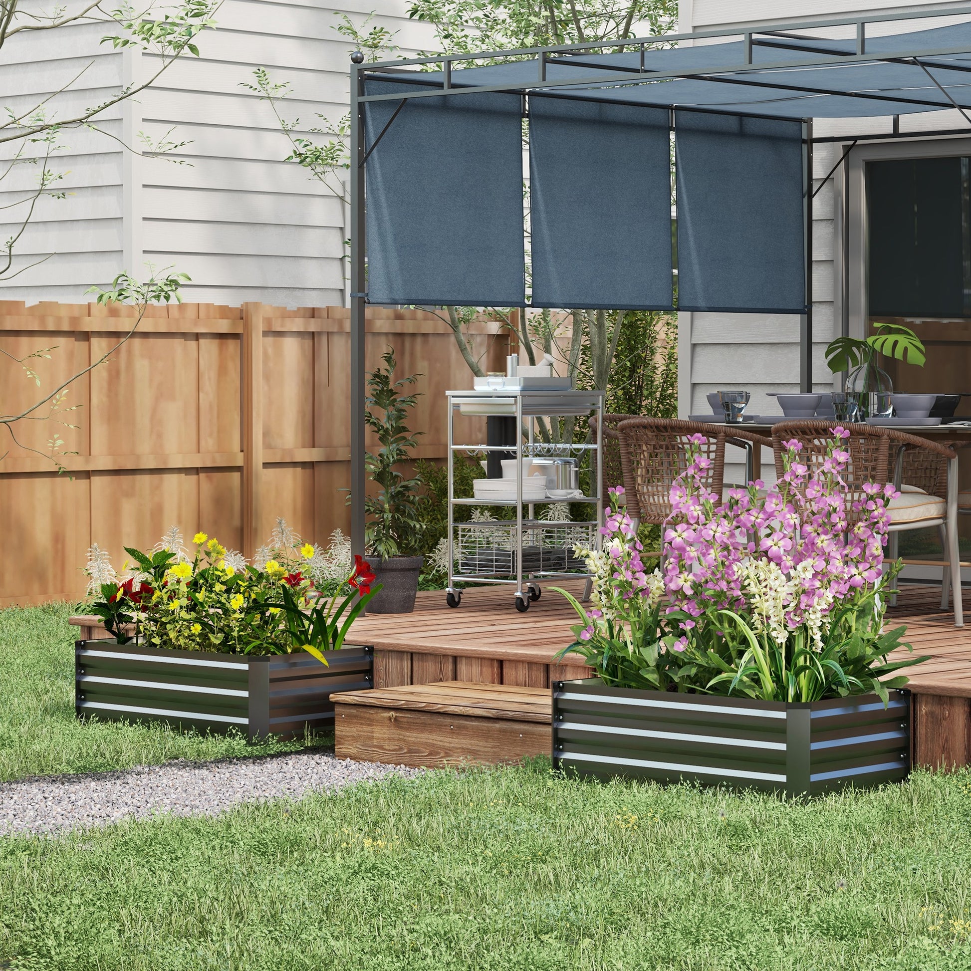 Outsunny Juego de 2 Jardineras de Exterior de Acero Huerto Urbano Rectangular para Cultivos Plantas Flores para Patio Jardín 100x60x30 cm Gris Oscuro