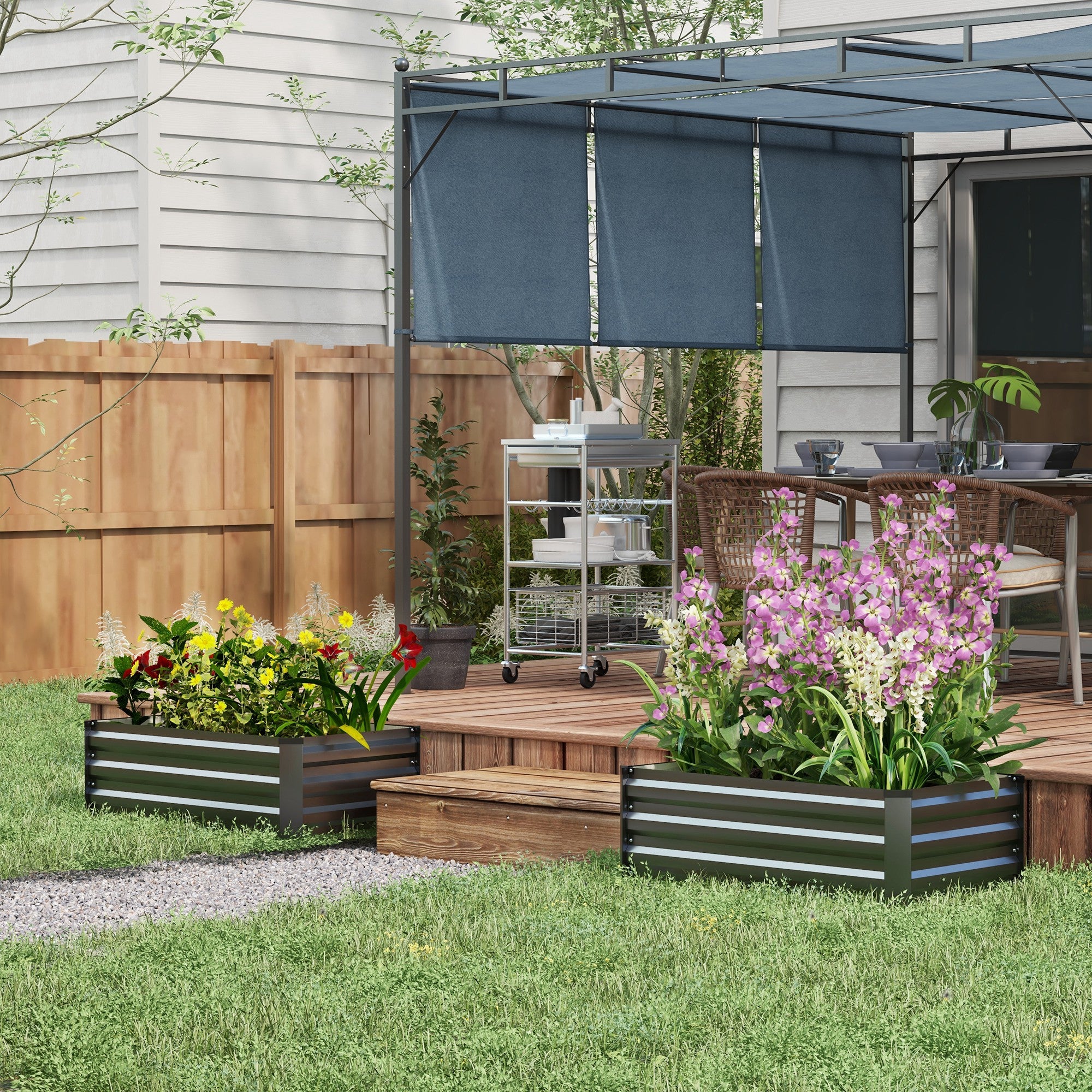 Outsunny Juego de 2 Jardineras de Exterior de Acero Huerto Urbano Rectangular para Cultivos Plantas Flores para Patio Jardín 100x60x30 cm Gris Oscuro