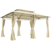 Outsunny Cenador de Jardín 4x3 m, Pabellón de Jardín Gazebo con Doble Techo, 6 Paredes Laterales, Estructura Metálica, Orificios de Drenaje, Carpa para Exterior, Terraza, Patio, Beige