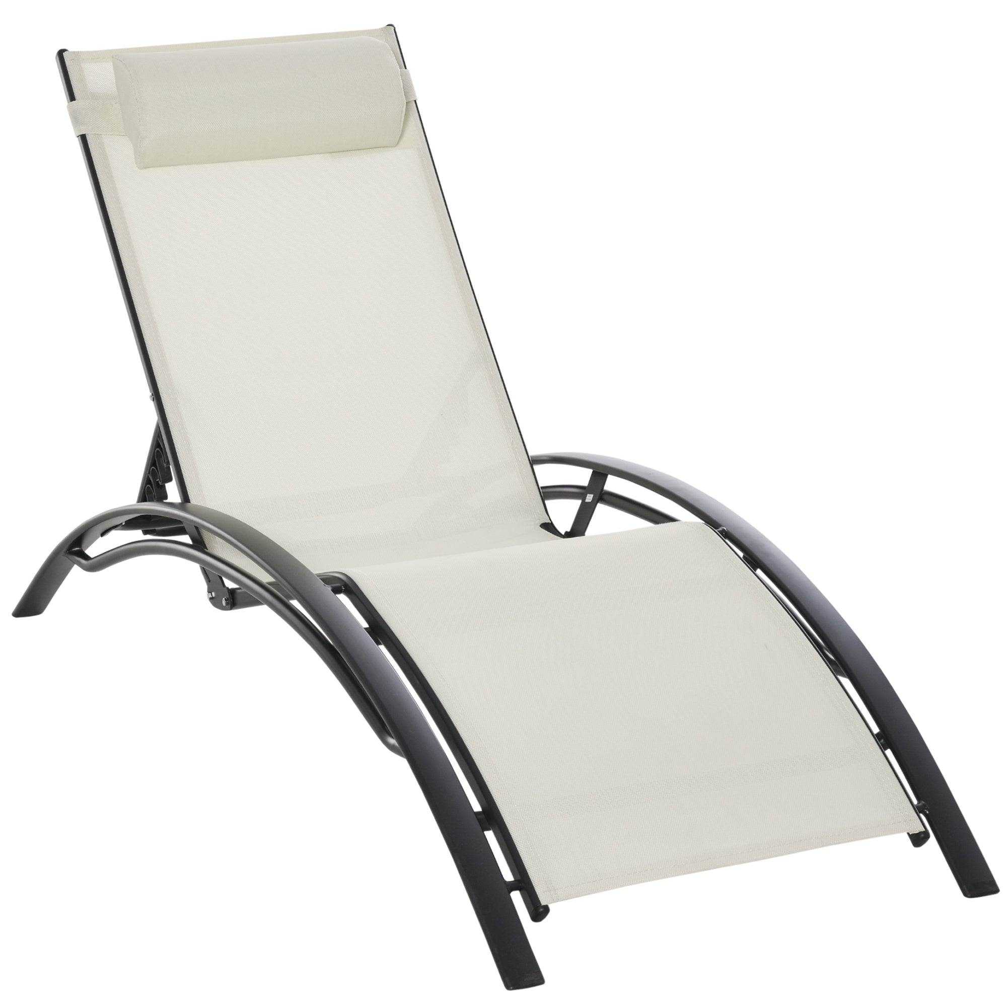 Outsunny Tumbona Reclinable de Aluminioc on Respaldo Ajustable en 5 Posiciones y Reposacabezas Extraíble Acolchado Texteline para Jardín Terraza Balcón 171x64x82 cm Beige