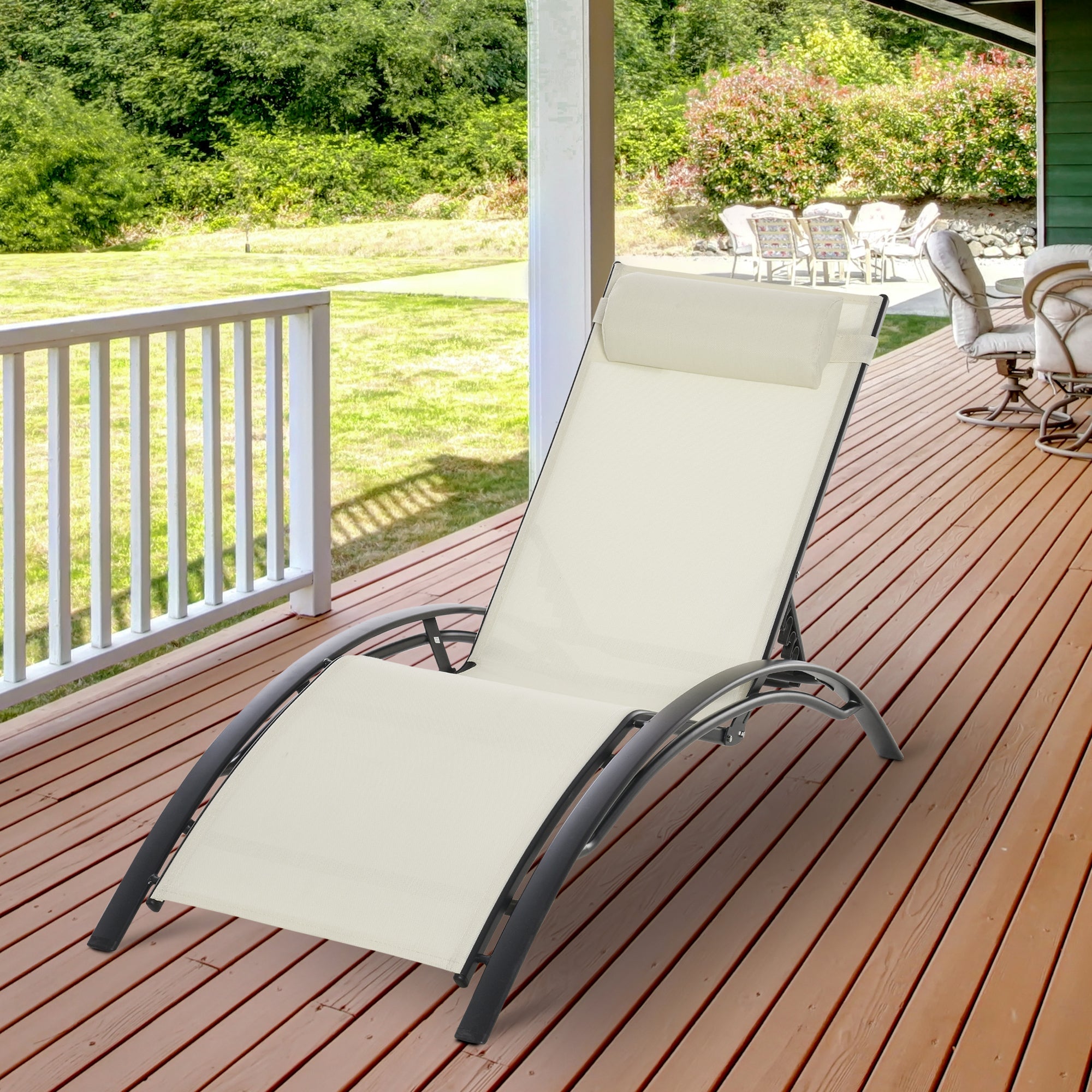 Outsunny Tumbona Reclinable de Aluminioc on Respaldo Ajustable en 5 Posiciones y Reposacabezas Extraíble Acolchado Texteline para Jardín Terraza Balcón 171x64x82 cm Beige