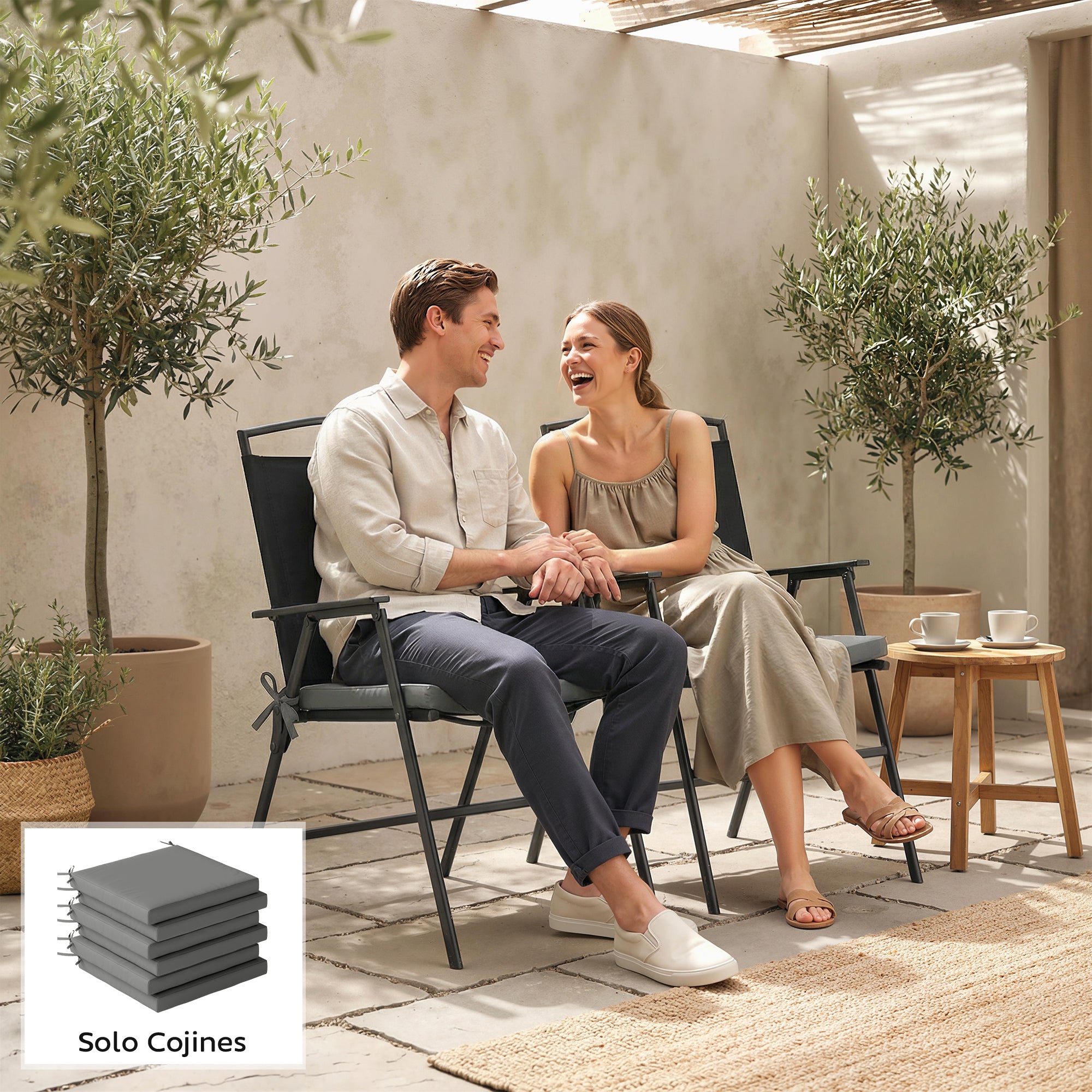 Outsunny Juego de Cojines para Sillas de Comedor, 46x42x7 cm, 6 Piezas, Cojines para Sillas de Jardín con Funda Lavable y Lazos, Impermeable y Anti-UV, Gris Oscuro