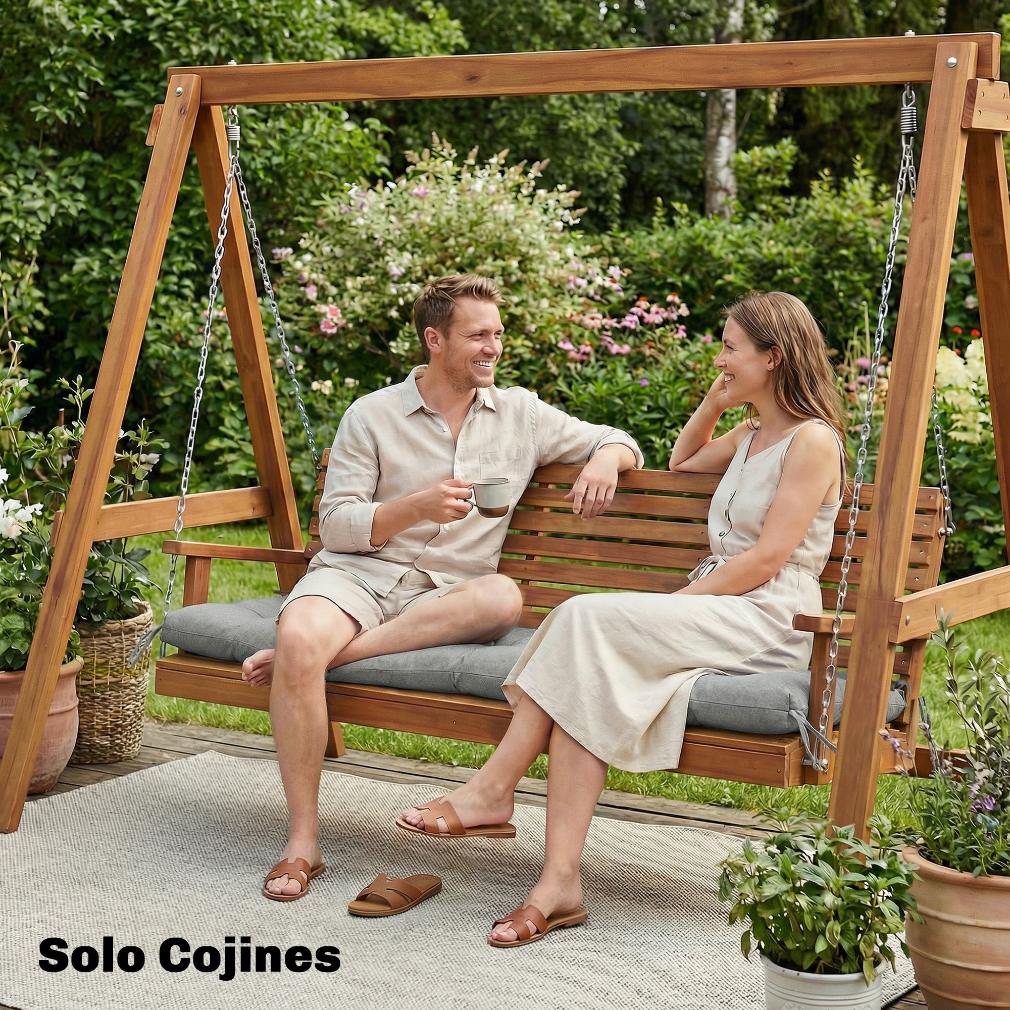 Outsunny Cojín para Banco Exterior, Cojín para Banco y Tumbona de Jardín con Correas de Sujeción, Protección UV50+, Rebote Lento, para Interior y Exterior, 198x65x13 cm, Gris Claro