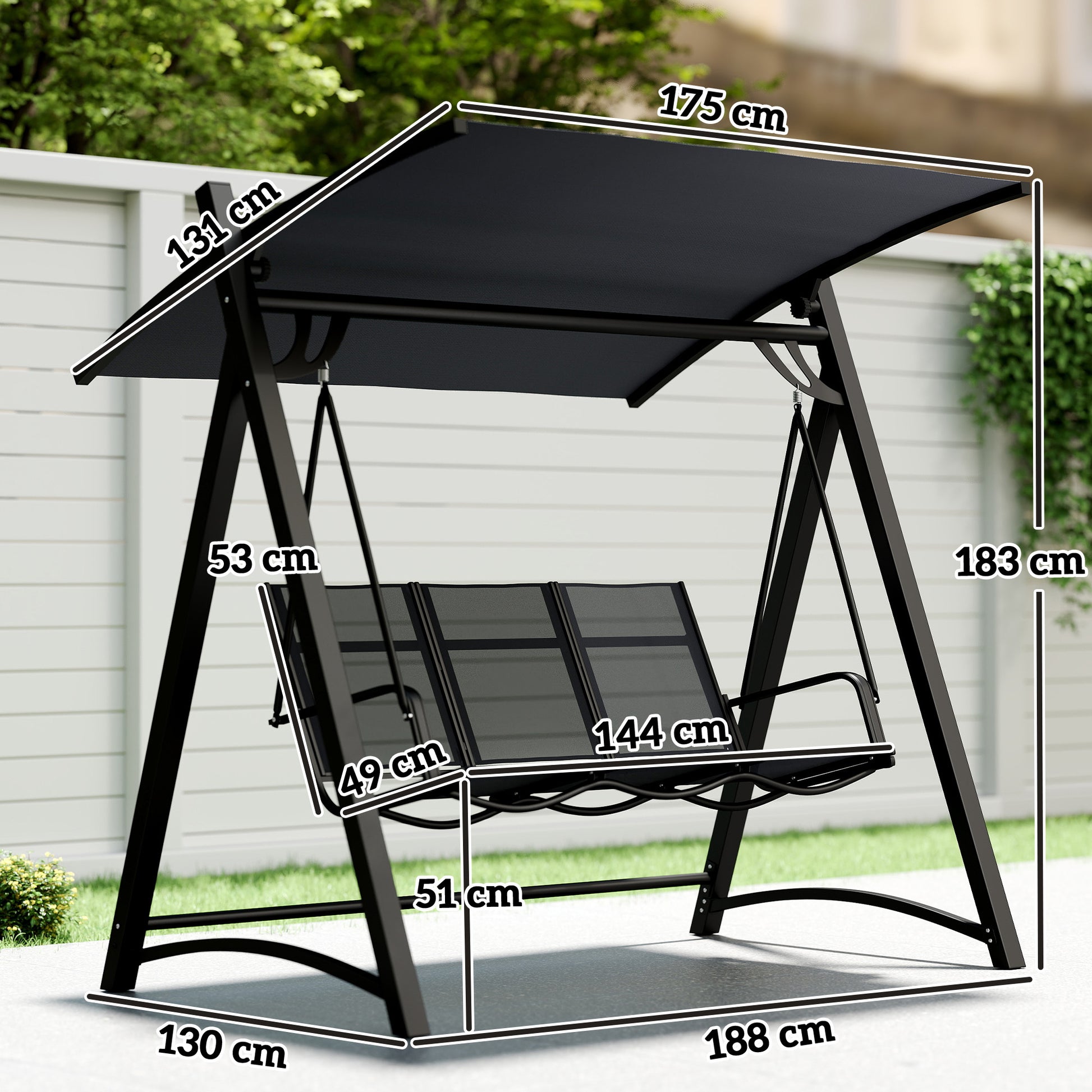 Outsunny Columpio de Jardín de 3 Plazas, Balancín de Jardín Exterior con Techo Ajustable, UPF50+, Asiento Transpirable y Marco de Metal, para Patio, Terraza, Carga 360 kg, 188x130x183 cm, Gris