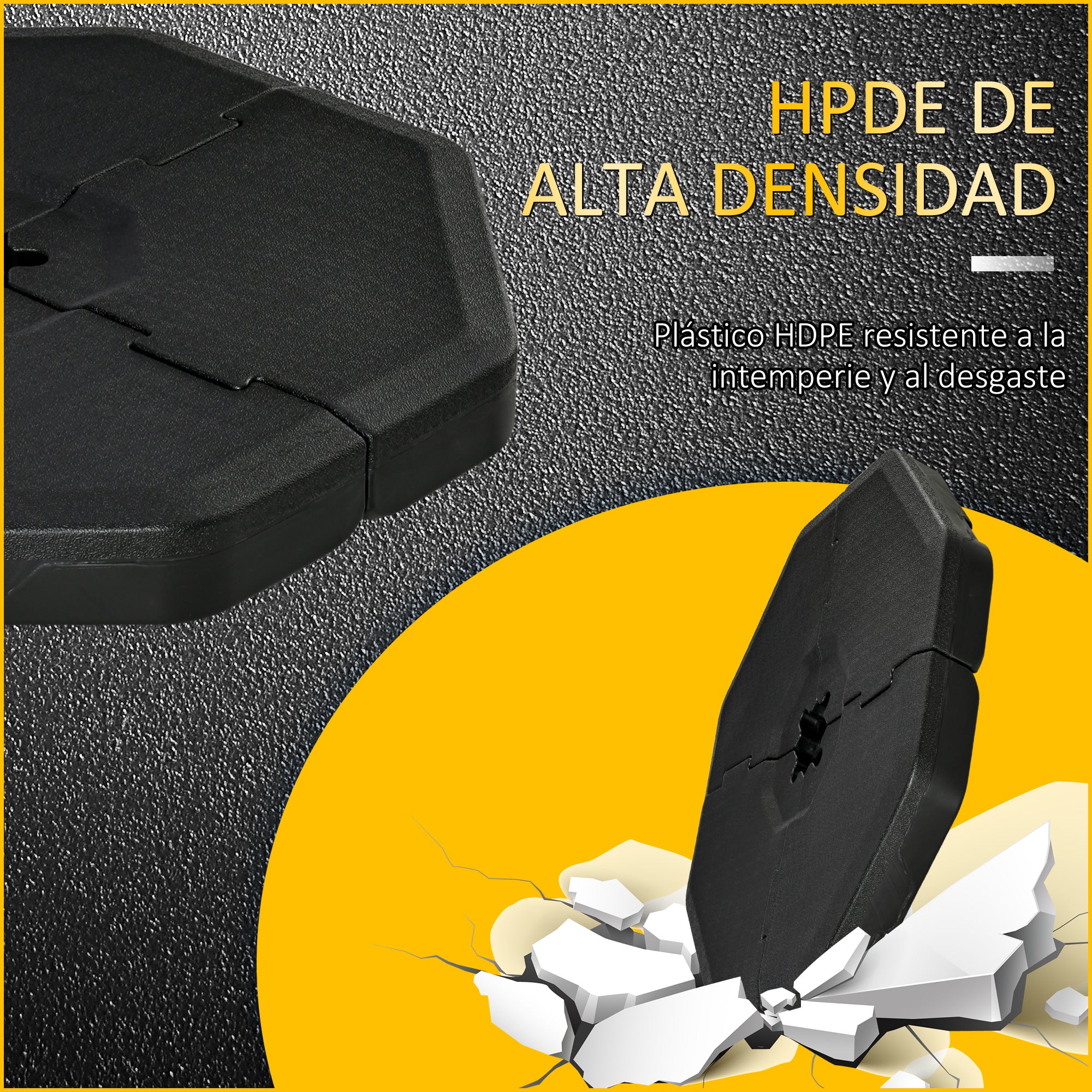 Outsunny 4 Pesos para Base de Sombrilla Rellenable de Agua 104 kg Arena 125 kg o Mixto 140 kg 4 Piezas para Base Cruzada de Parasol para Jardín Exterior 109x109x13 cm Negro