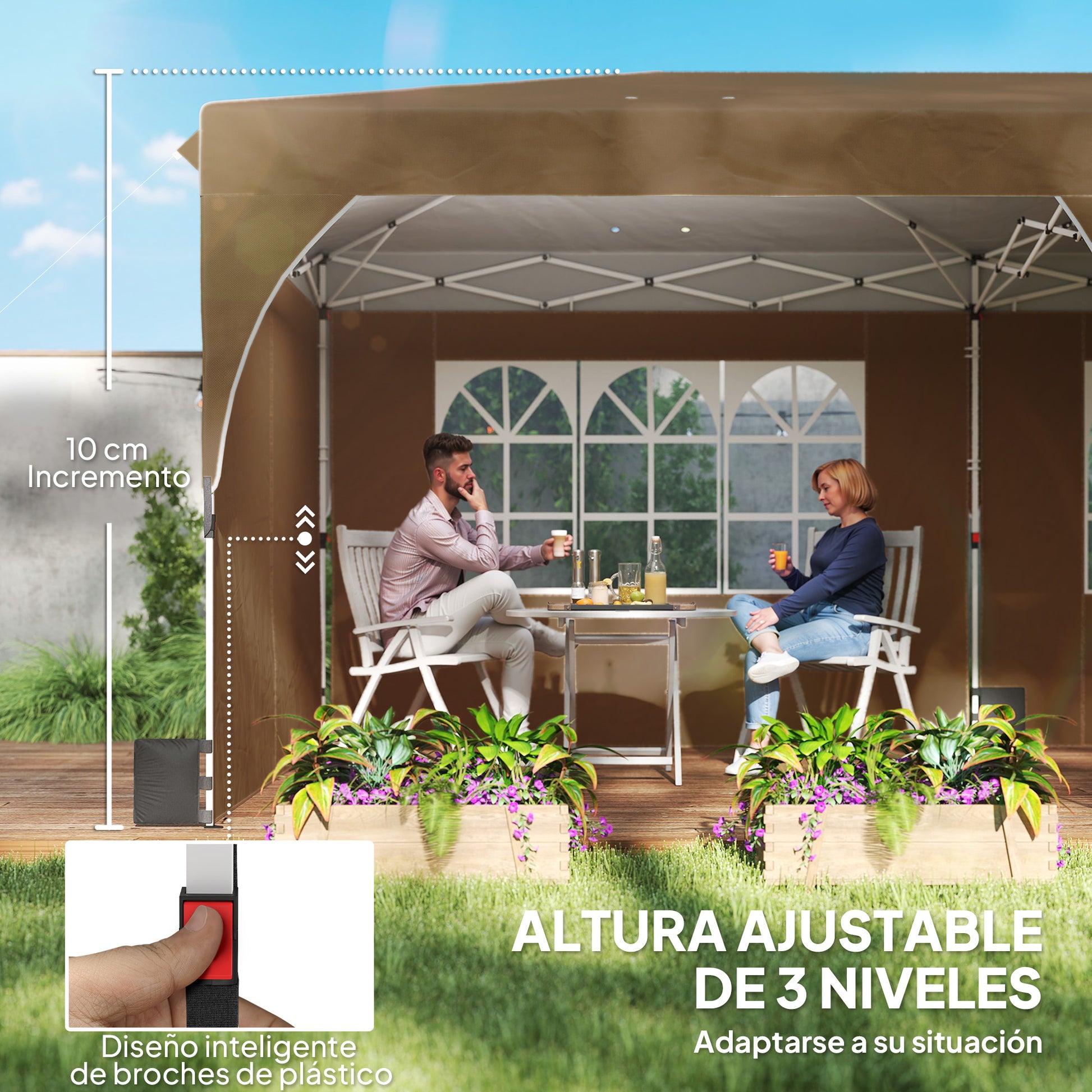 Outsunny Carpa Plegable 6x3 m, Pop-up, con 4 Laterales Extraíbles, Cenador de Jardín con Tiras Reflectantes, Altura Ajustable, Sistema Central de Bloqueo, UPF50+, Impermeable, Bolsa Transporte, Beige