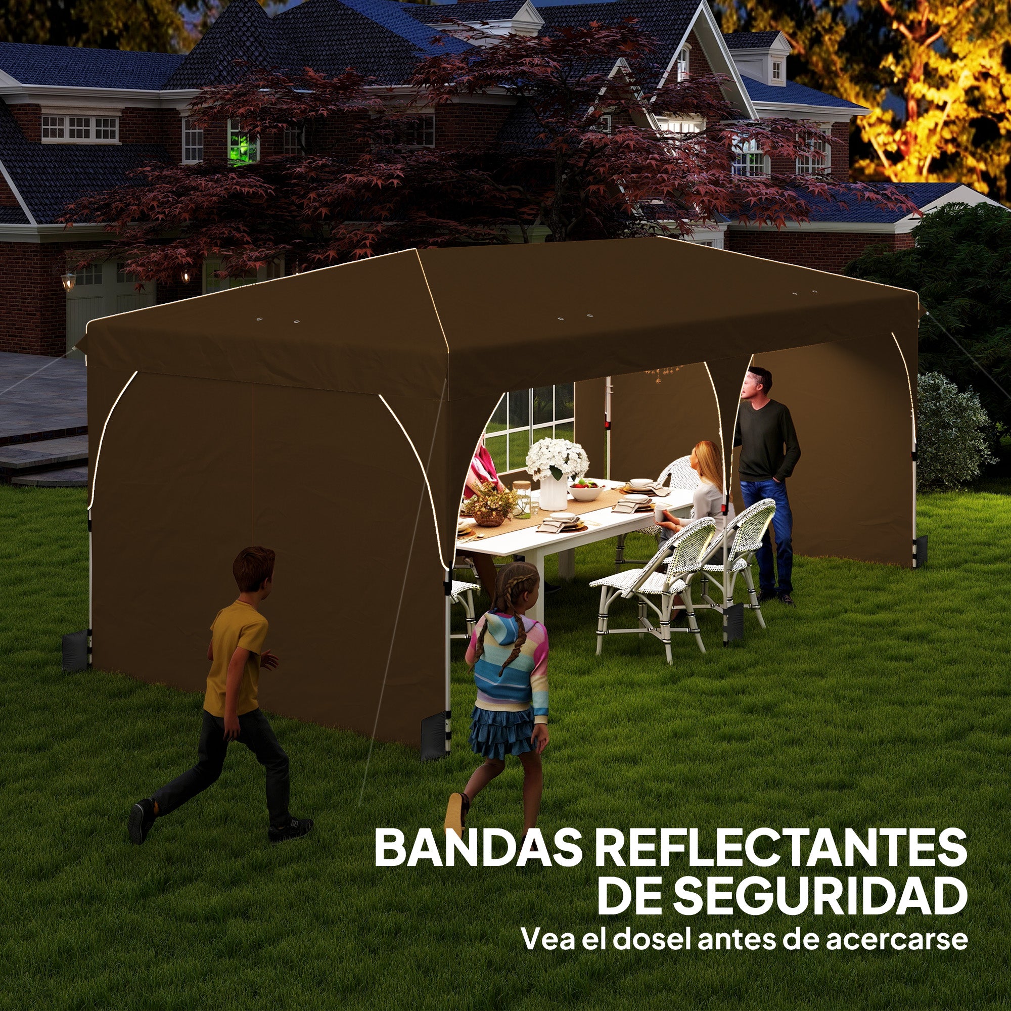 Outsunny Carpa Plegable 6x3 m, Pop-up, con 4 Laterales Extraíbles, Cenador de Jardín con Tiras Reflectantes, Altura Ajustable, Sistema Central de Bloqueo, UPF50+, Impermeable, Bolsa Transporte, Beige
