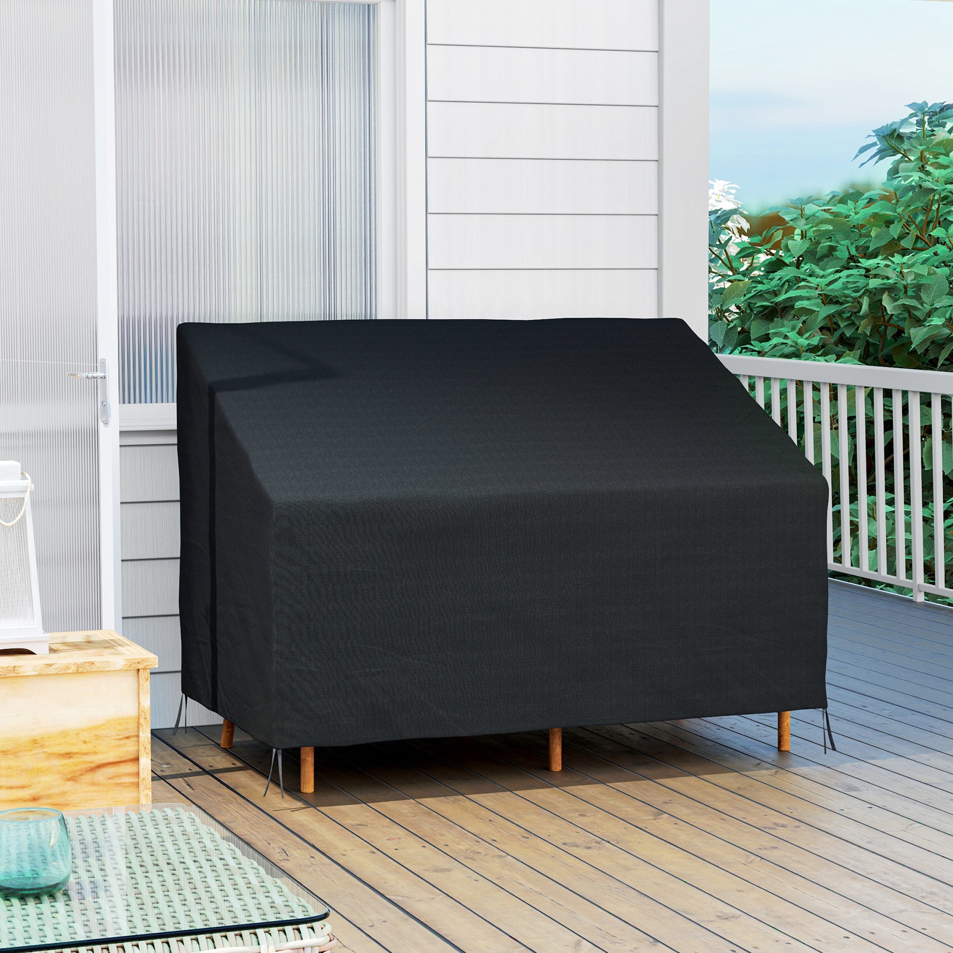 Outsunny Funda para Banco de Jardín 2 Plazas, Funda Sofá Exterior Impermeable, Tela Oxford 600D con Recubrimiento, 140x84x56/94 cm para Patio, Terraza, Negro