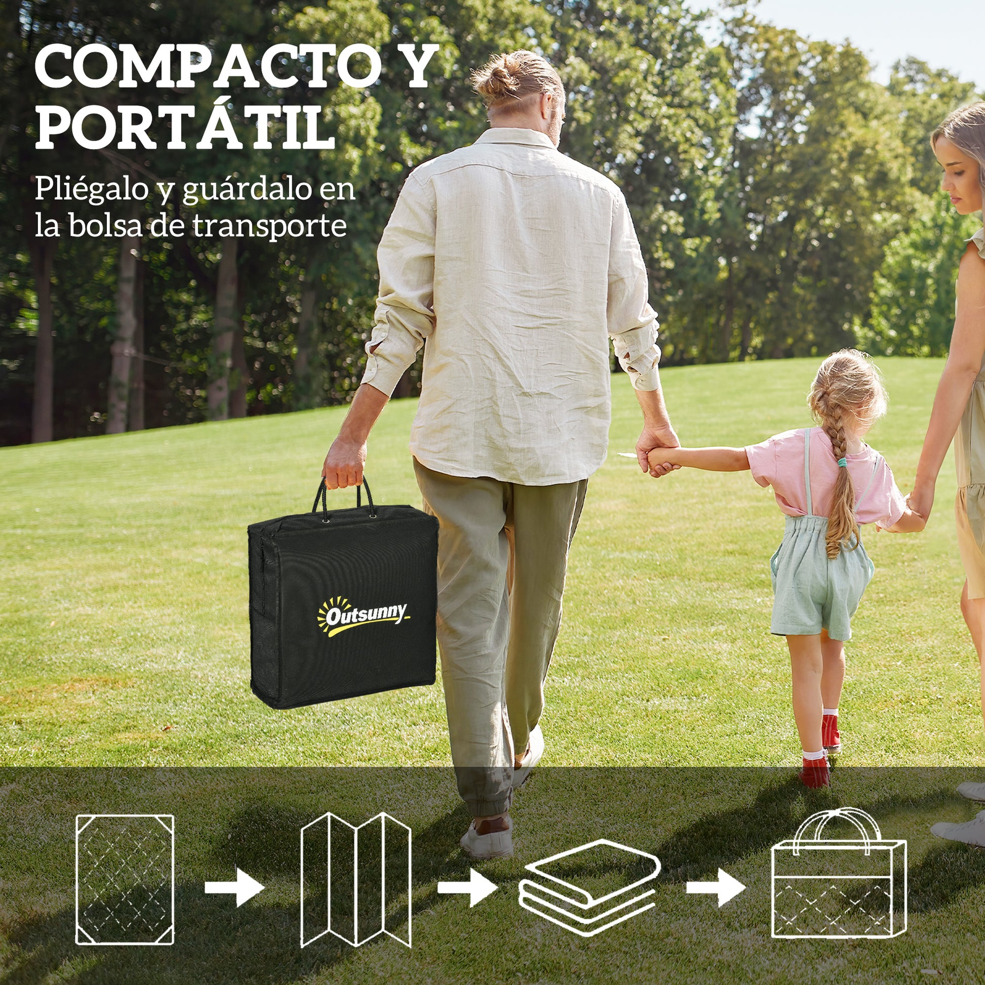 Outsunny Alfombra de Exterior 182x274 cm Alfombra Reversible con Patrón Geométrico de Rombos Impermeable Bolsa de Transporte para Terraza Balcón Patio Camping Playa Blanco y Negro