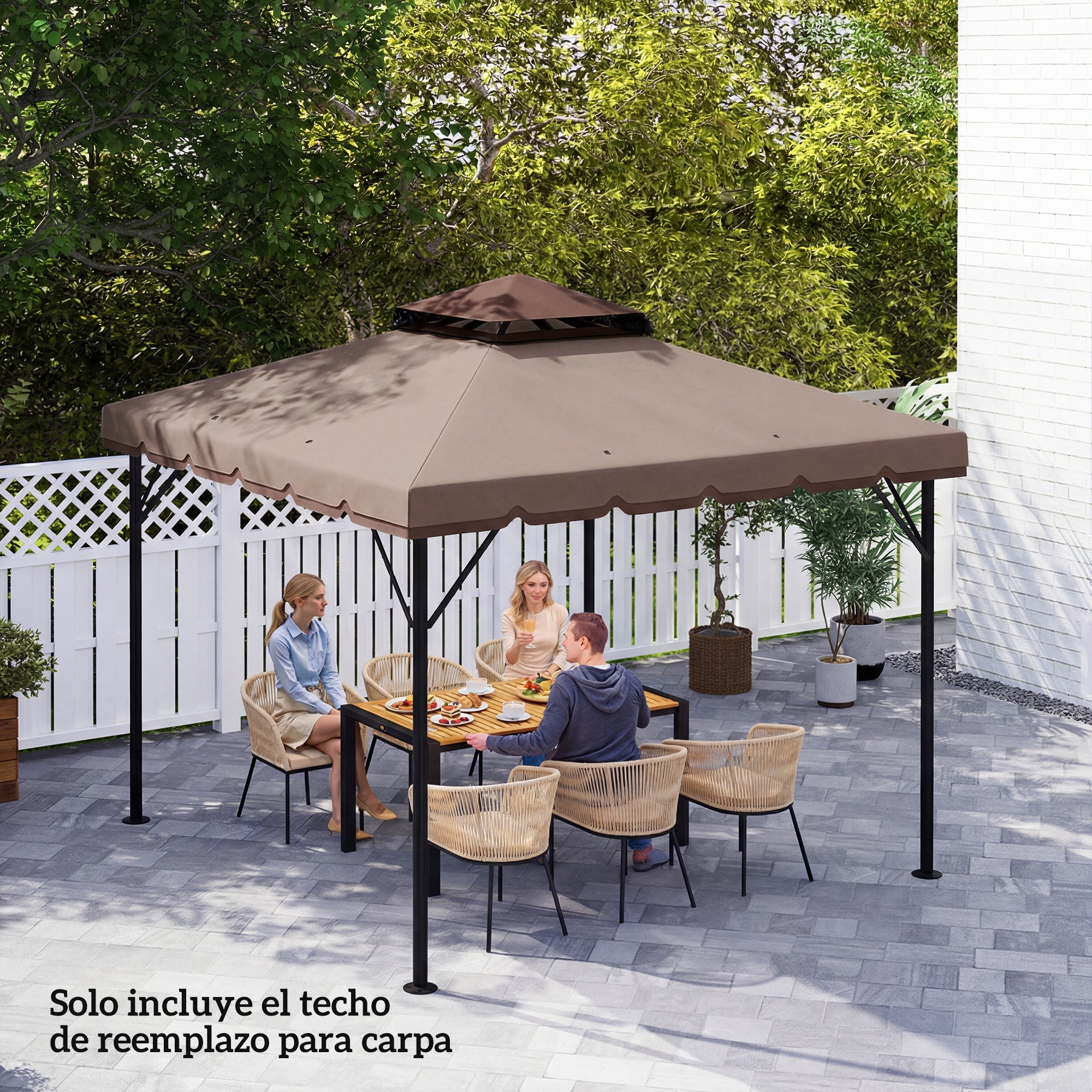 Outsunny Techo de Repuesto para Cenador, 3x3 m, Cubierta de Repuesto con Techo Doble, 8 Orificios de Drenaje y Protección UPF 30+, SOLO Toldo de Recambio para Pabellón Gazebo, Caqui