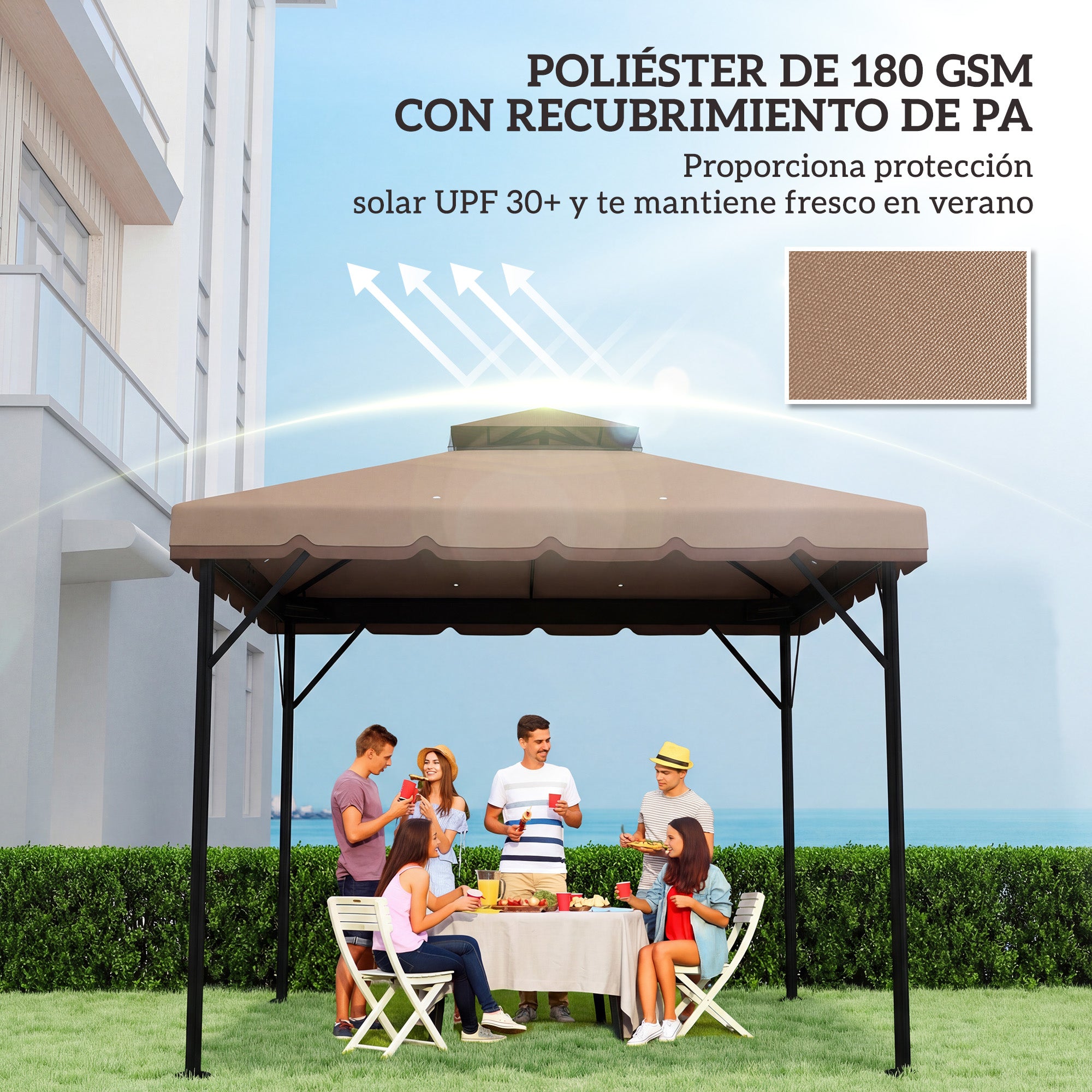 Outsunny Techo de Repuesto para Cenador, 3x3 m, Cubierta de Repuesto con Techo Doble, 8 Orificios de Drenaje y Protección UPF 30+, SOLO Toldo de Recambio para Pabellón Gazebo, Caqui