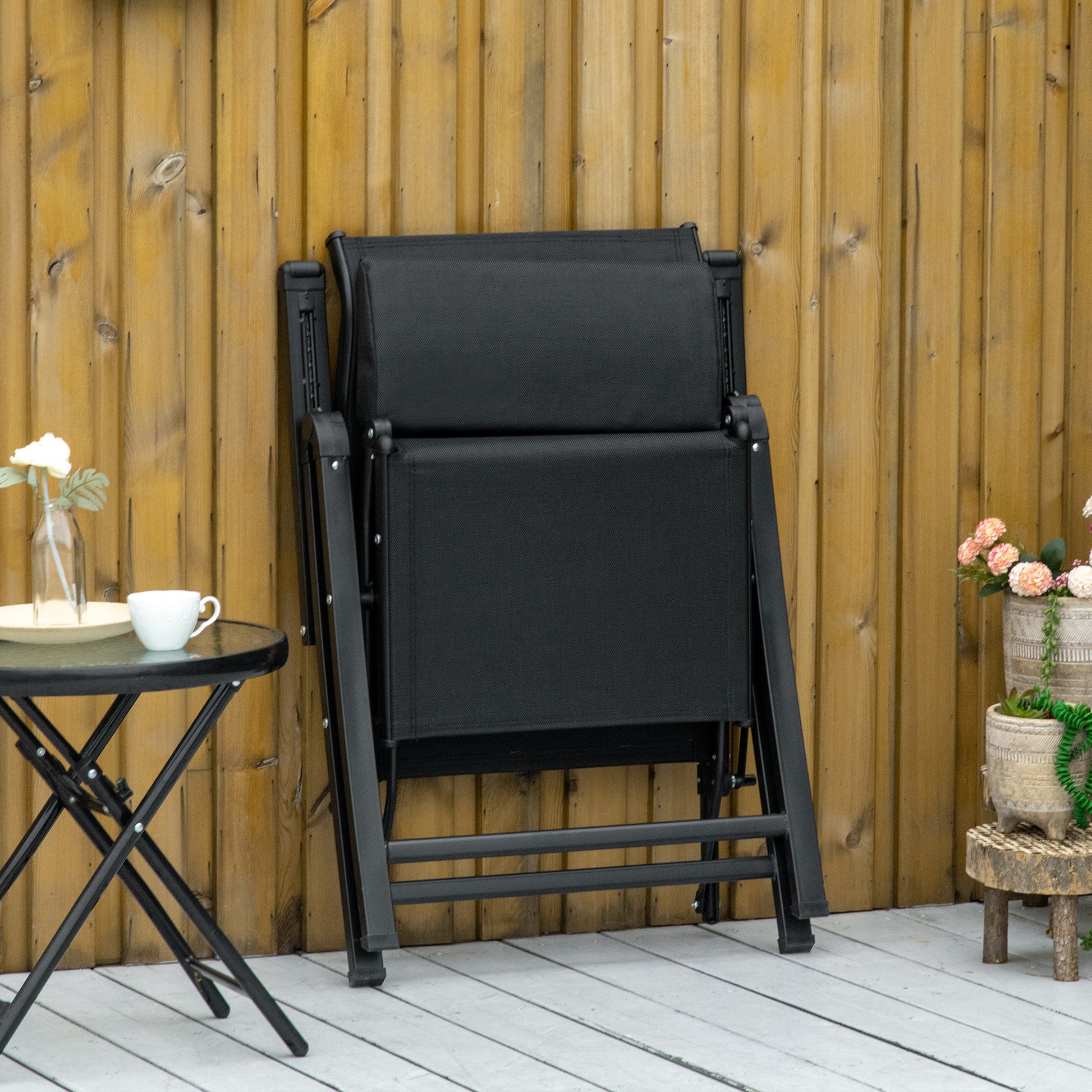 Outsunny Tumbona Plegable de Jardín, Tumbona Gravedad Cero con Respaldo Ajustable en 9 Posiciones, con Cojín, para Terraza, Piscina, Playa, Carga 150 kg, 70x65x111 cm, Negro
