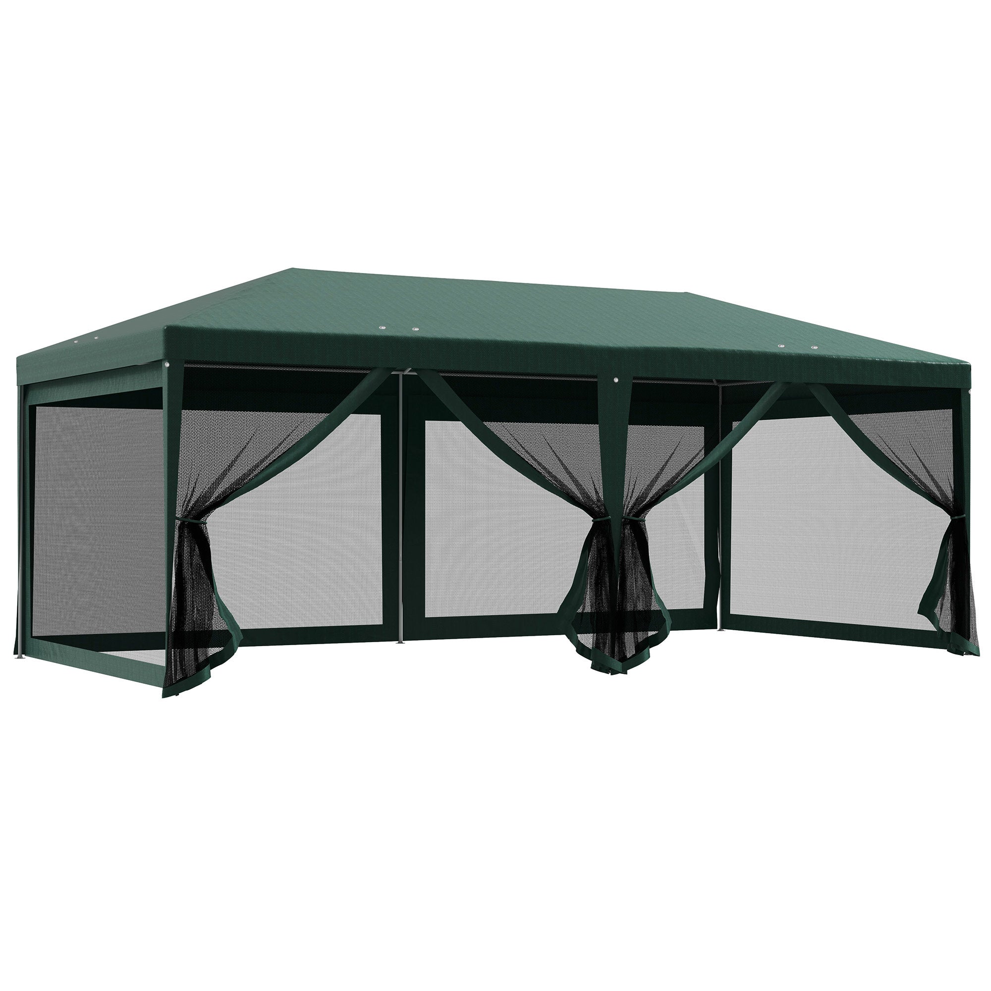 Outsunny Carpa de Jardín 6x3 m Carpa para Fiesta Cenador Desmontable Exterior con 6 Mosquiteras Laterales 2 Puertas con Cremallera Impermeable Pabellón Gazebo para Terraza Patio Playa Verde