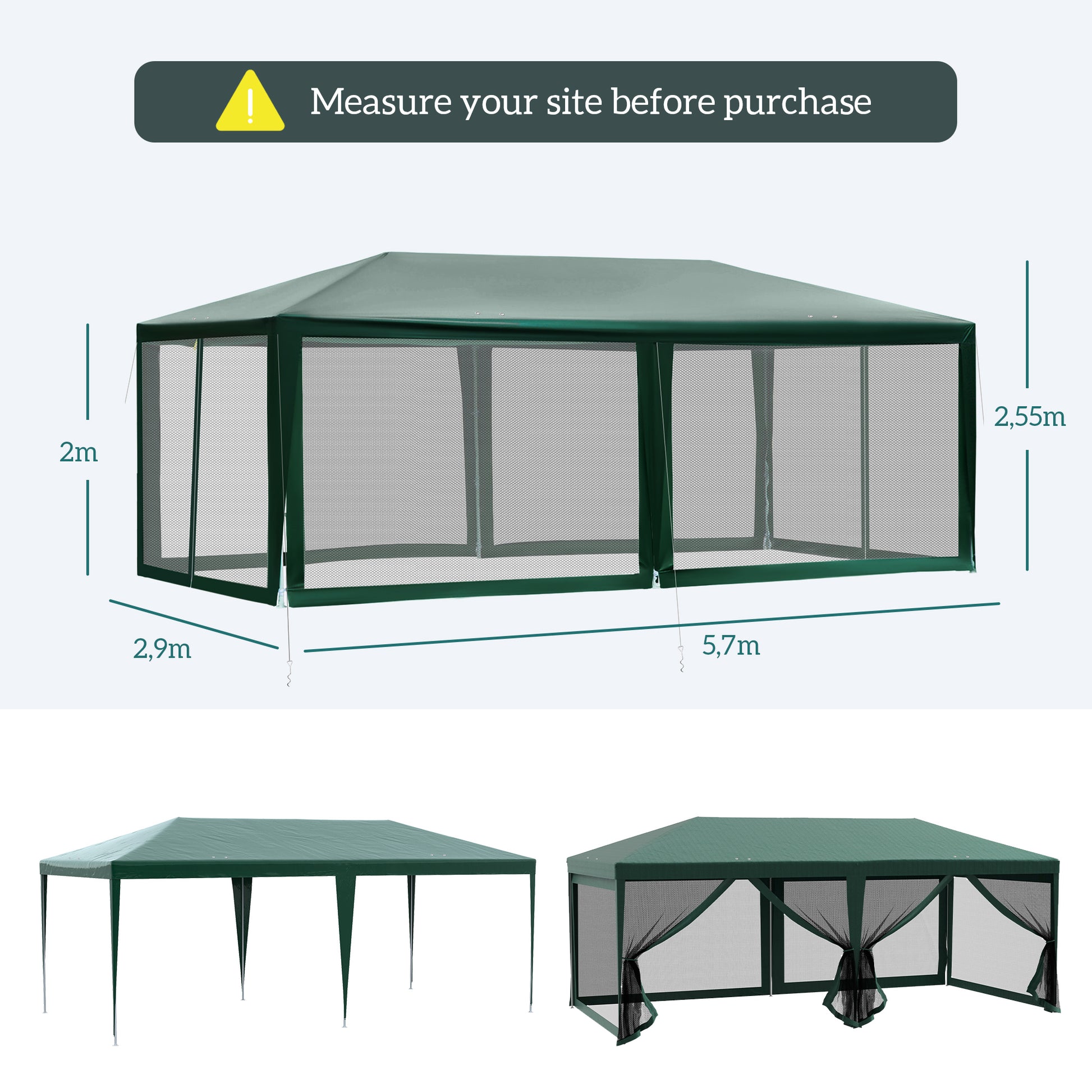 Outsunny Carpa de Jardín 6x3 m Carpa para Fiesta Cenador Desmontable Exterior con 6 Mosquiteras Laterales 2 Puertas con Cremallera Impermeable Pabellón Gazebo para Terraza Patio Playa Verde