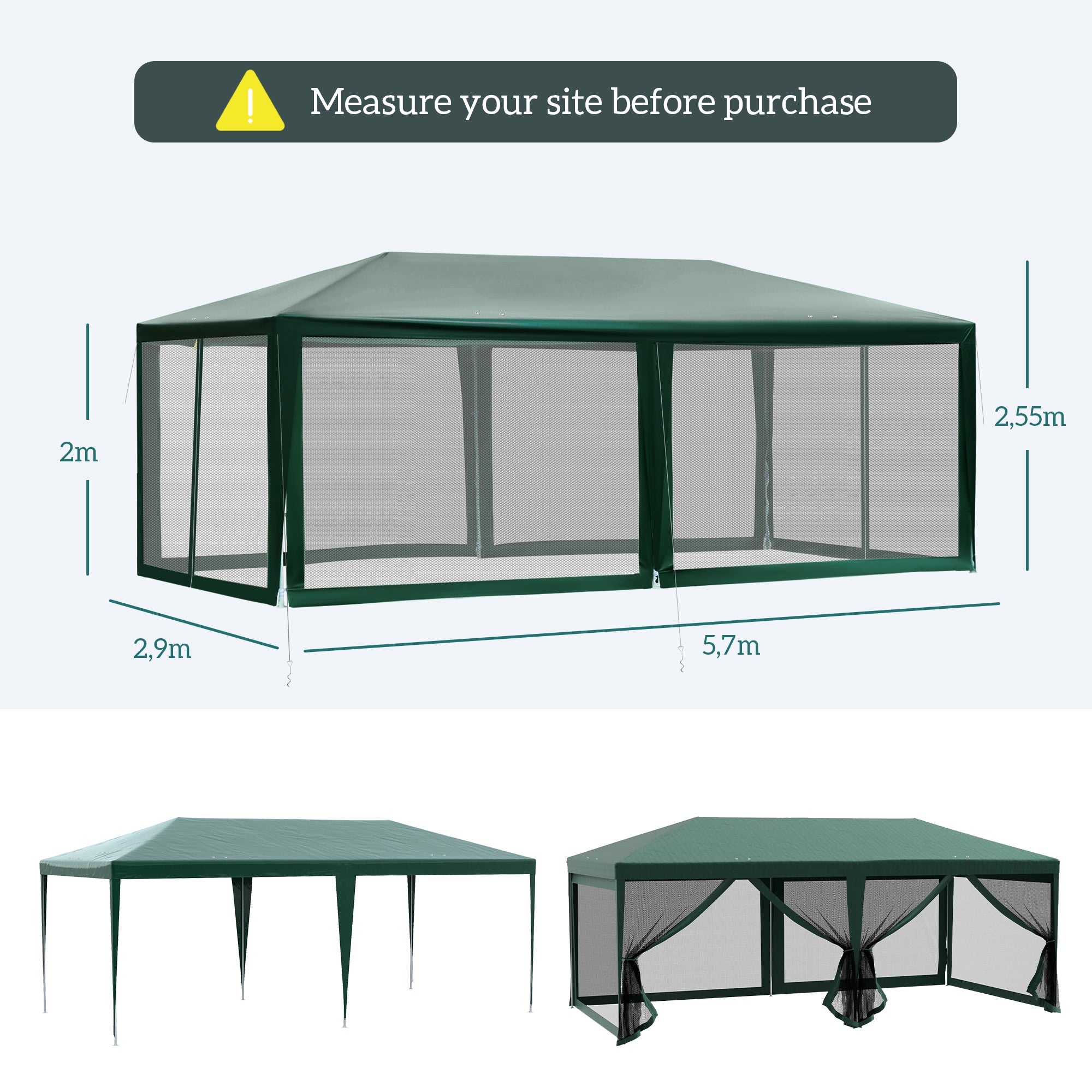 Outsunny Carpa de Jardín 6x3 m Carpa para Fiesta Cenador Desmontable Exterior con 6 Mosquiteras Laterales 2 Puertas con Cremallera Impermeable Pabellón Gazebo para Terraza Patio Playa Verde