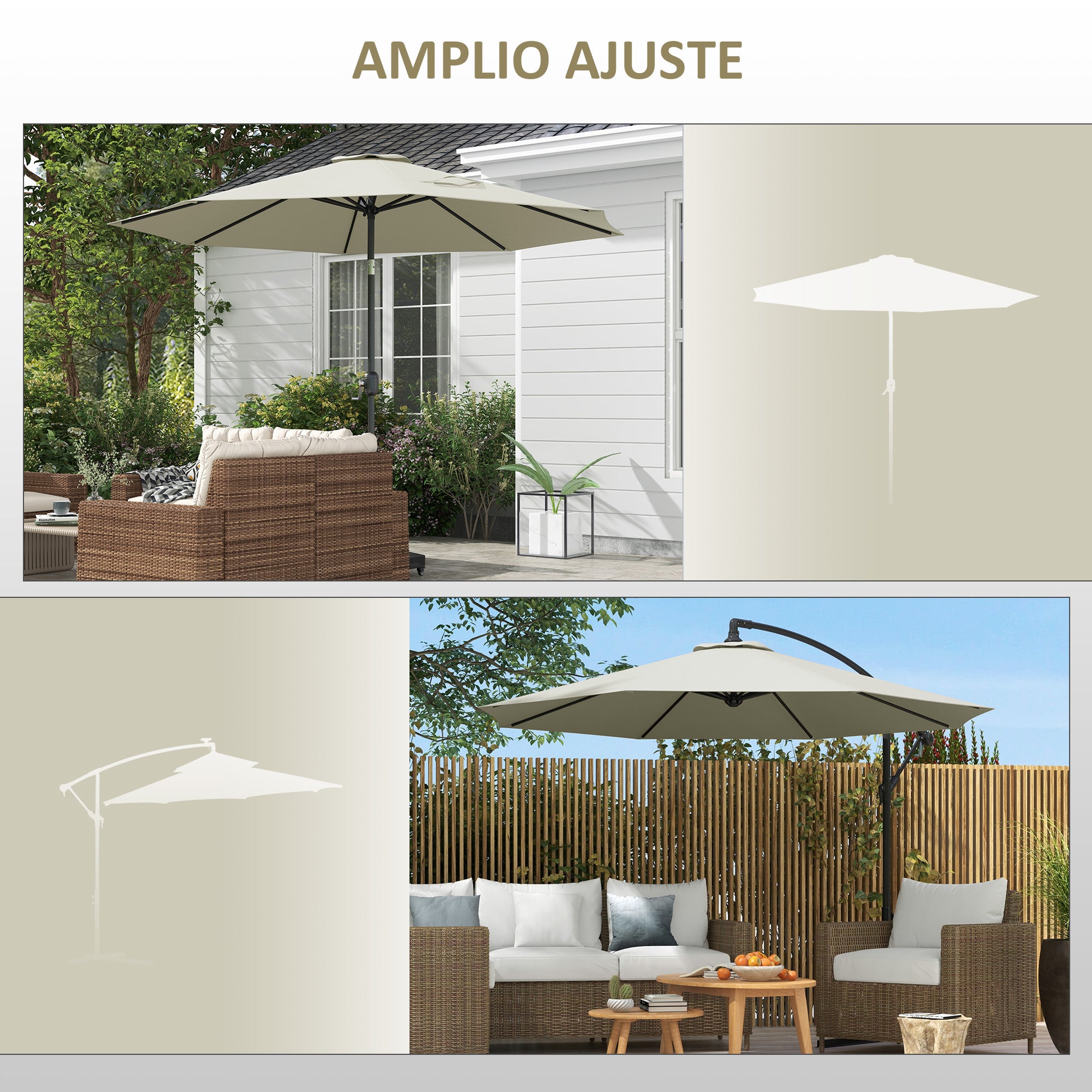 Outsunny Toldo de Recambio de Sombrilla de 3 m Toldo de Repuesto para Sombrilla de Patio con Ventilación Superior Cubierta de Repuesto para Parasol de Poliéster para Exteriores Crema