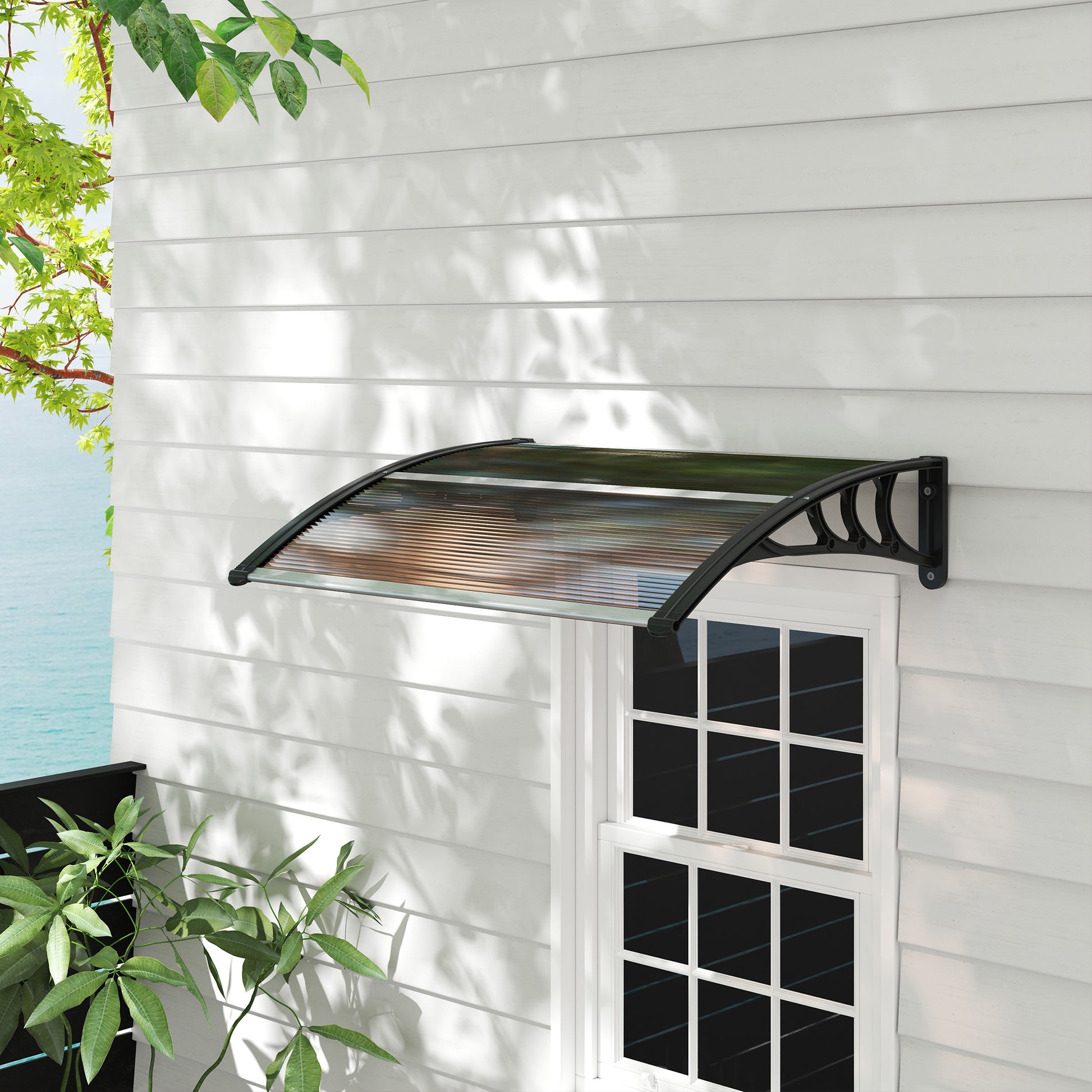 Outsunny Tejadillo de Protección 75x100 cm Marquesina Exterior para Puertas y Ventanas contra Sol y Lluvia con Soporte de Aleación de Aluminio Marrón Translúcido