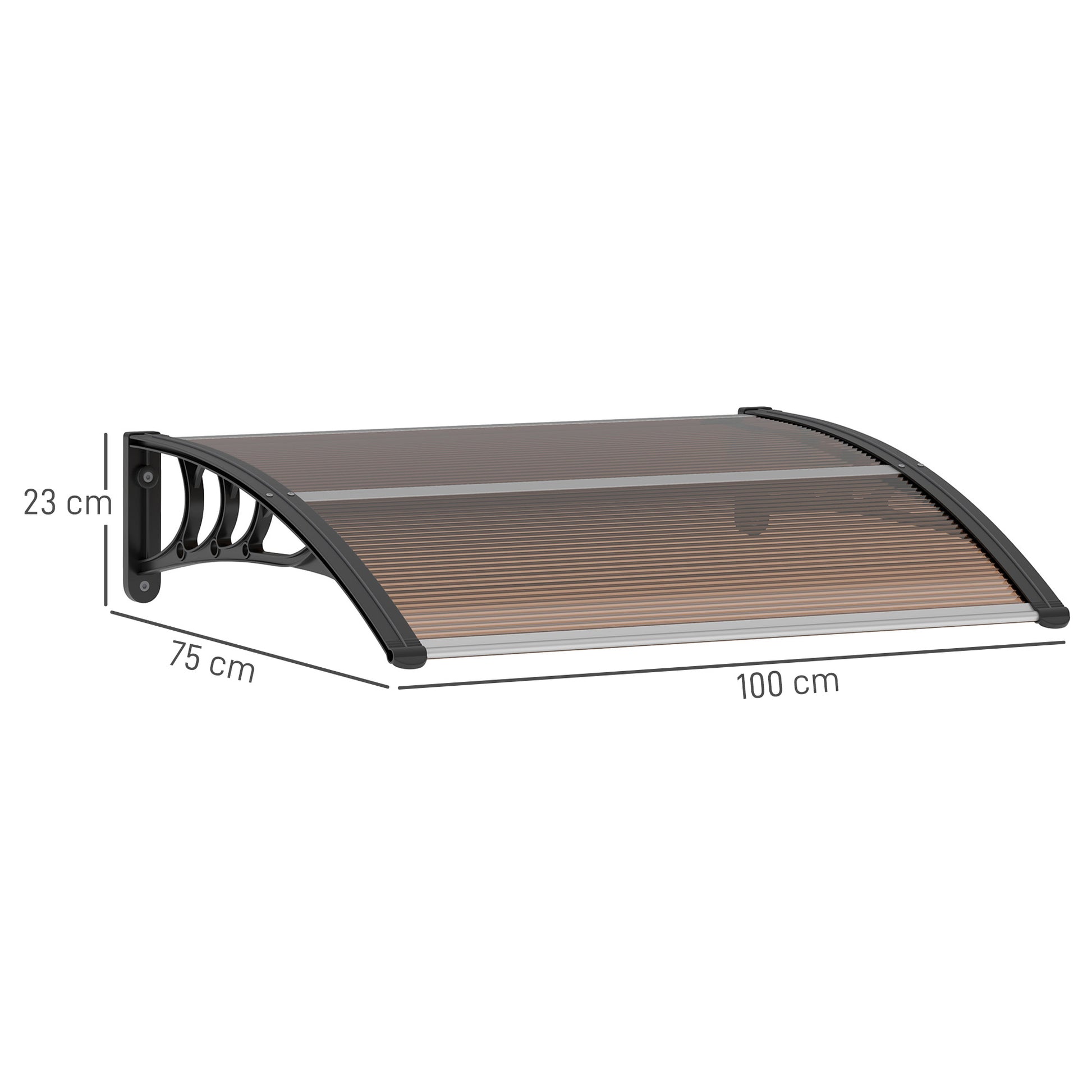 Outsunny Tejadillo de Protección 75x100 cm Marquesina Exterior para Puertas y Ventanas contra Sol y Lluvia con Soporte de Aleación de Aluminio Marrón Translúcido