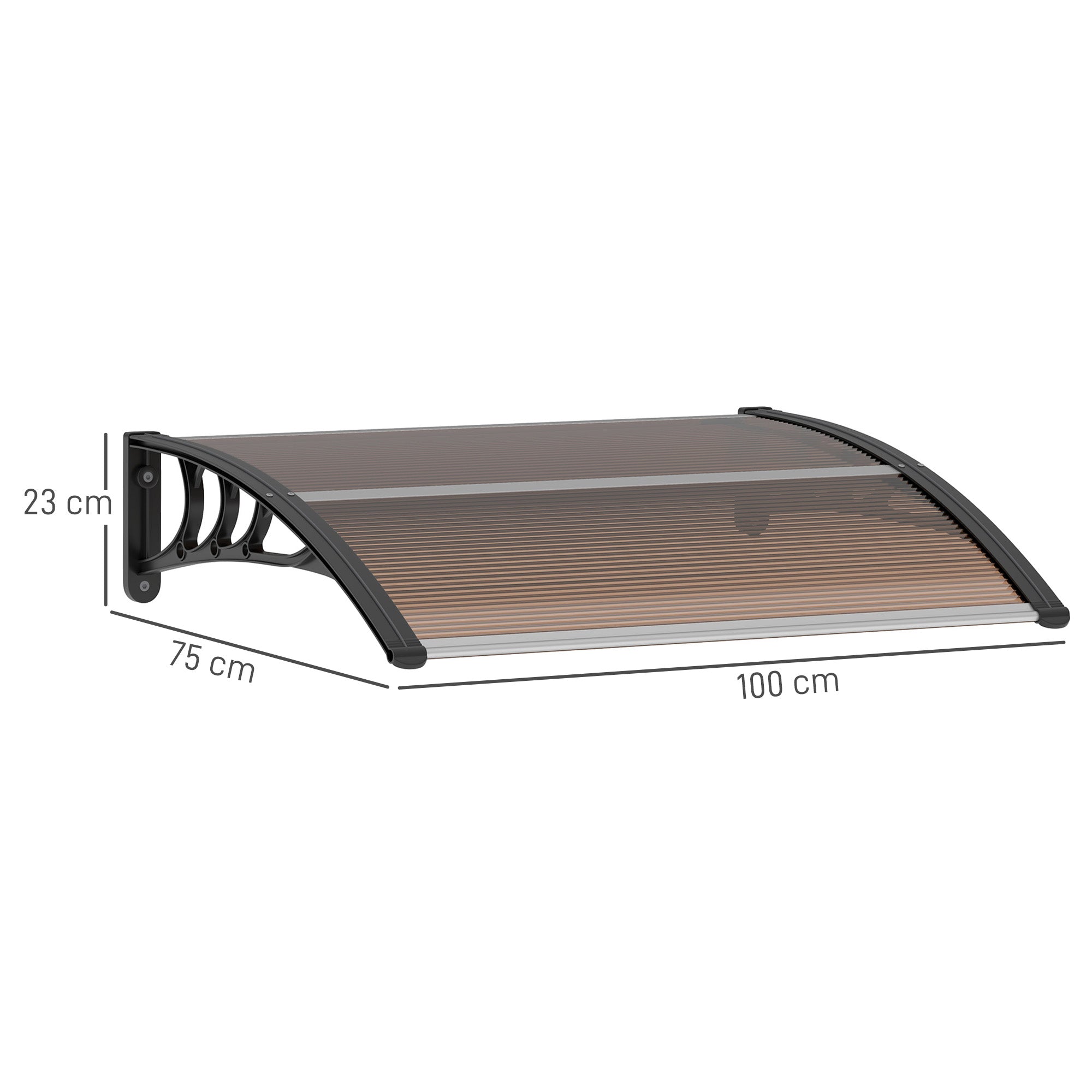 Outsunny Tejadillo de Protección 75x100 cm Marquesina Exterior para Puertas y Ventanas contra Sol y Lluvia con Soporte de Aleación de Aluminio Marrón Translúcido