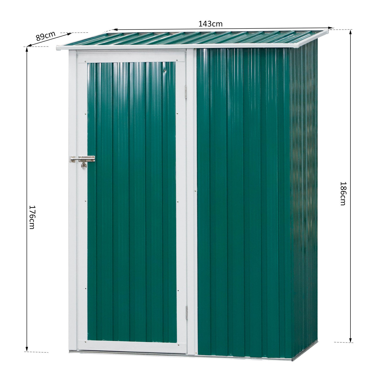 Outsunny Cobertizo de Acero 1,27㎡ 143x89x186 cm Tipo Caseta de Jardín Galvanizado Almacén para Herramientas con Techo Inclinado y Una Puerta para Terraza Exterior Verde