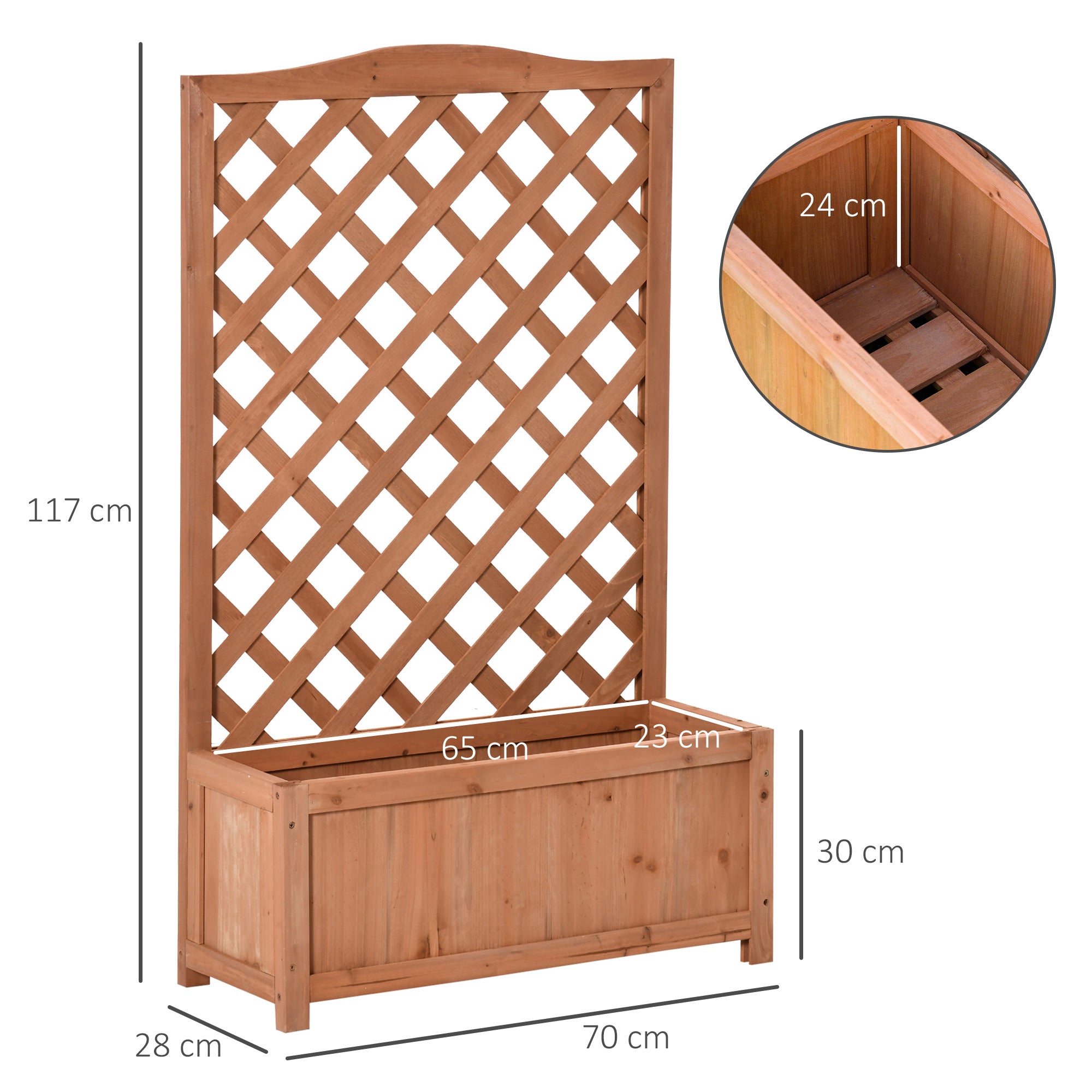 Outsunny Jardinera con Enrejado de Madera Maciza Arriate Macetero con Soporte para Trepadora Cultivos Plantas Flores para Balcón Terraza Jardín Exterior 70x28x117 cm Marrón