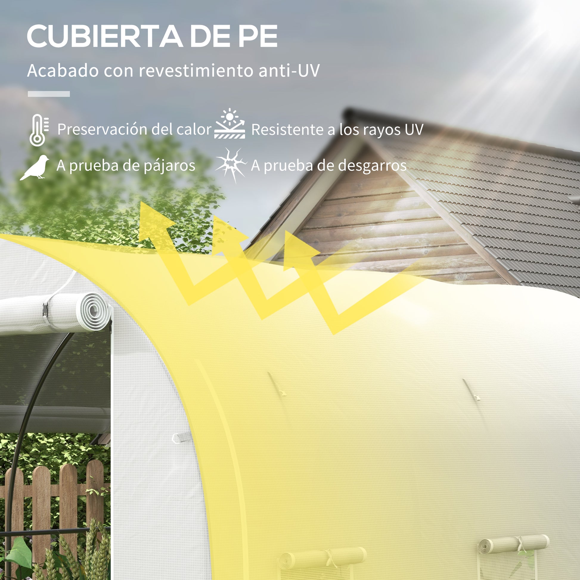 Outsunny Invernadero de Túnel 3x2x2 m Invernadero de Jardín con 3 Puertas y 6 Ventanas Enrollables Invernadero de Huerto con Techo de Redondo para Cultivos Plantas Flores Blanco