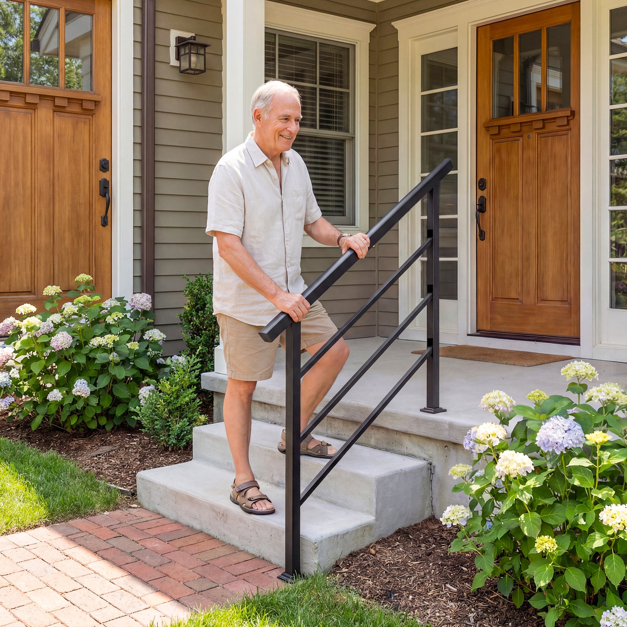 Outsunny Barandilla de Escalera, 131 cm, Pasamanos para Escalera con Kit de Instalación, Ángulo Ajustable para 1-4 Escalones, para Porches, Madera y Concreto, para Exterior, Terraza, Patio, Negro