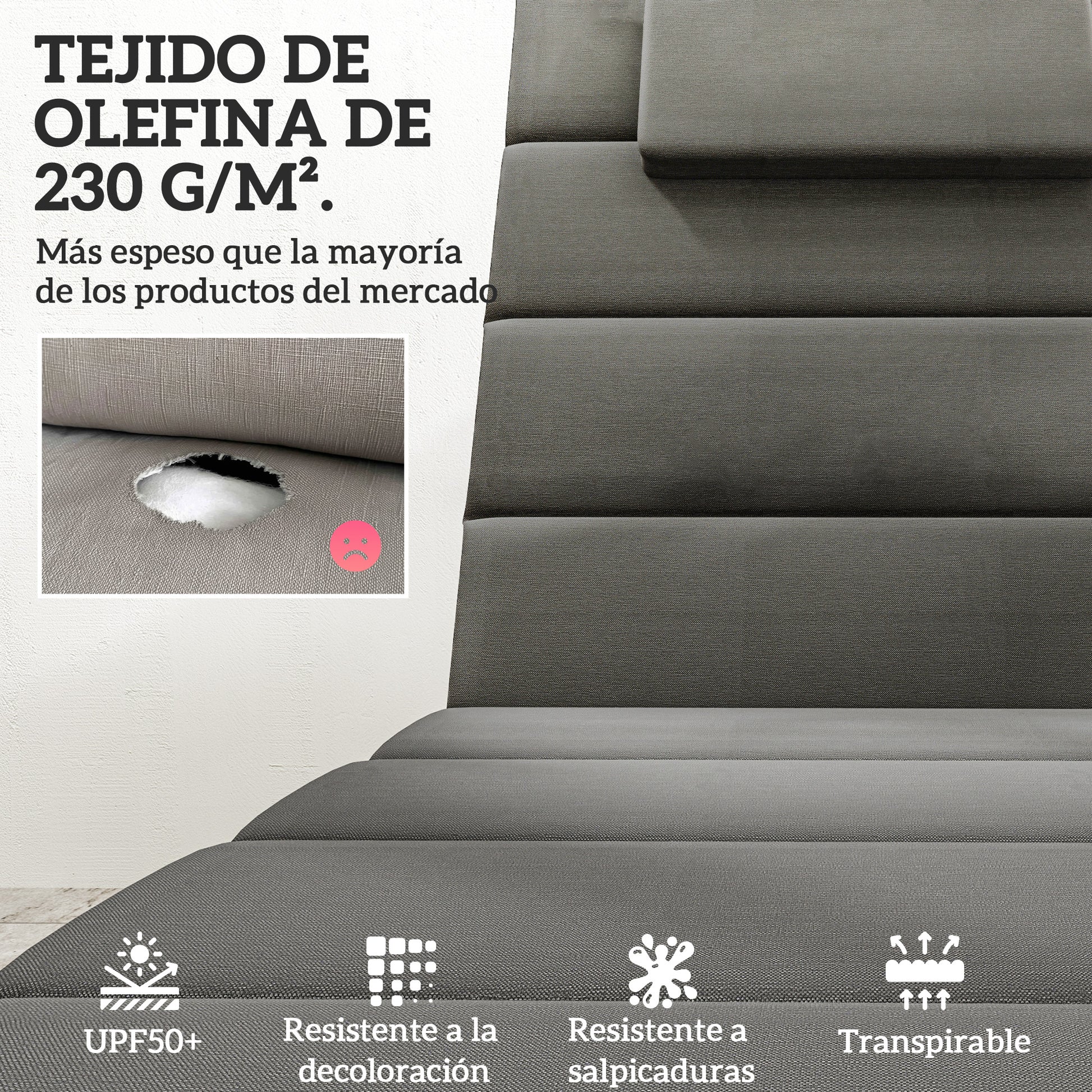 Outsunny Pack 2 Cojines para Tumbonas Plegables Colchonetas para Tumbonas de Jardín Exterior 203x66x3 cm con Reposacabezas y Correas de Sujeción Gris Oscuro