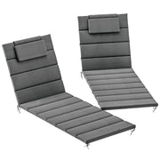 Outsunny Pack 2 Cojines para Tumbonas Plegables Colchonetas para Tumbonas de Jardín Exterior 203x66x3 cm con Reposacabezas y Correas de Sujeción Gris Oscuro
