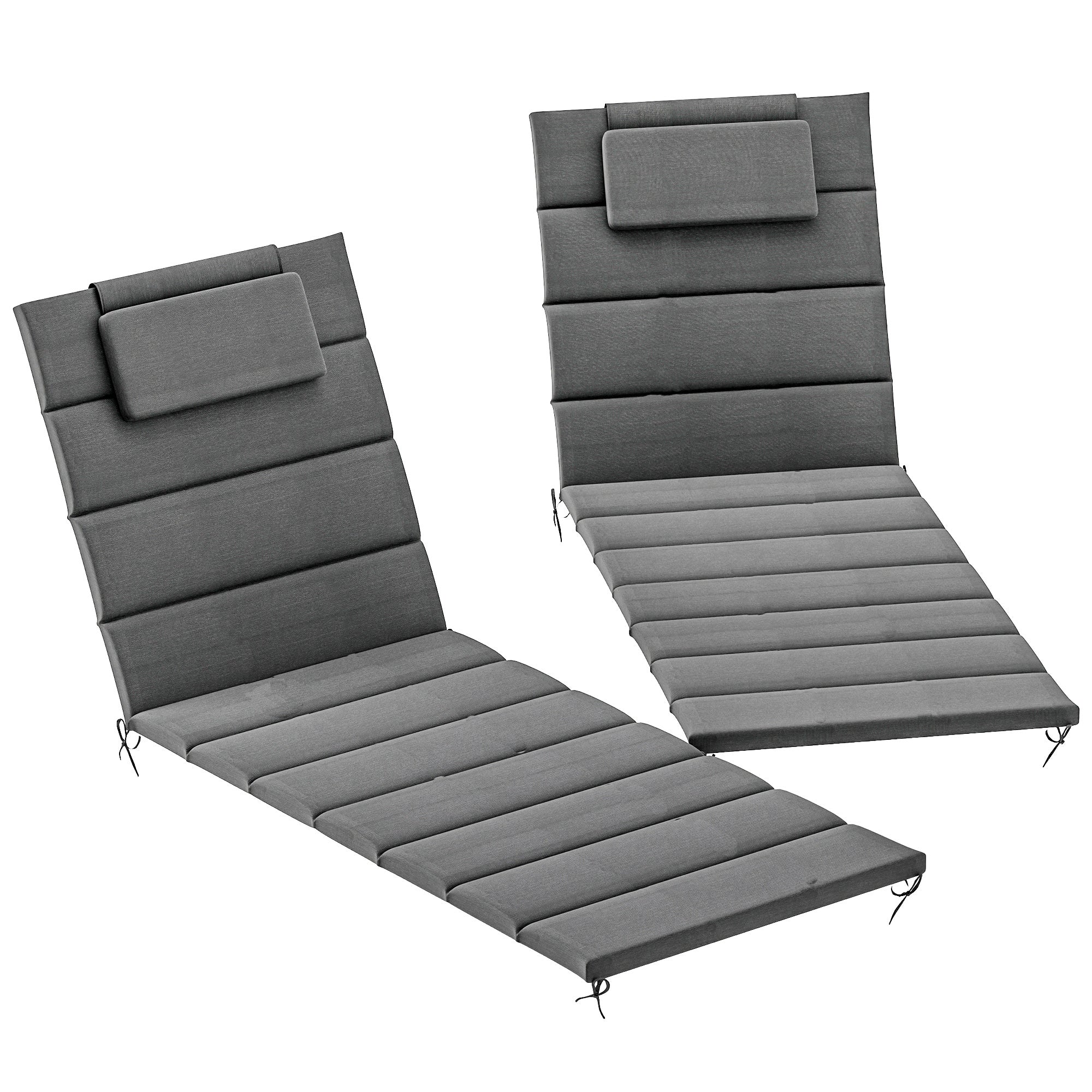Outsunny Pack 2 Cojines para Tumbonas Plegables Colchonetas para Tumbonas de Jardín Exterior 203x66x3 cm con Reposacabezas y Correas de Sujeción Gris Oscuro