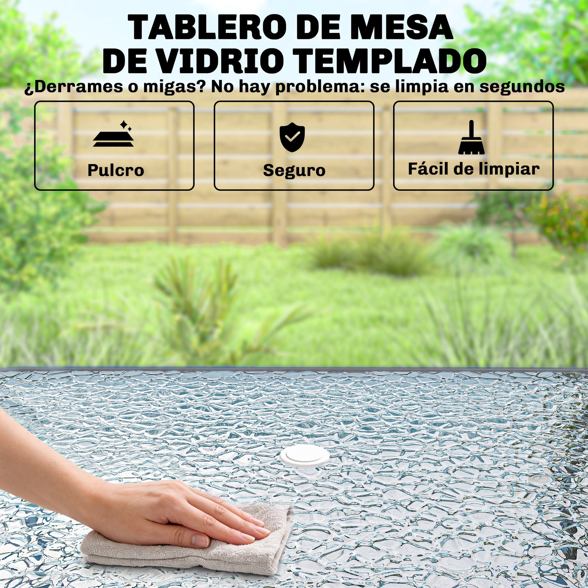 Outsunny Conjunto de Mesa y Sillas Jardín de 8 Piezas, Muebles de Jardín Exterior con Sombrilla, 6 Sillas Plegables, Mesa de Vidrio Templado, para Terraza, Patio, Gris