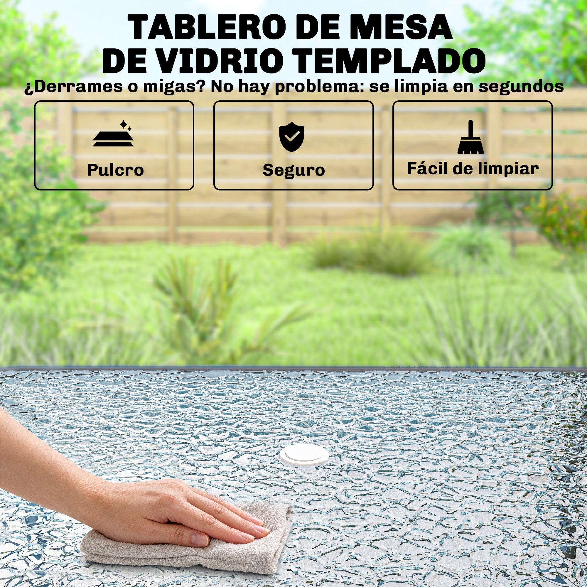 Outsunny Conjunto de Mesa y Sillas Jardín de 8 Piezas, Muebles de Jardín Exterior con Sombrilla, 6 Sillas Plegables, Mesa de Vidrio Templado, para Terraza, Patio, Gris