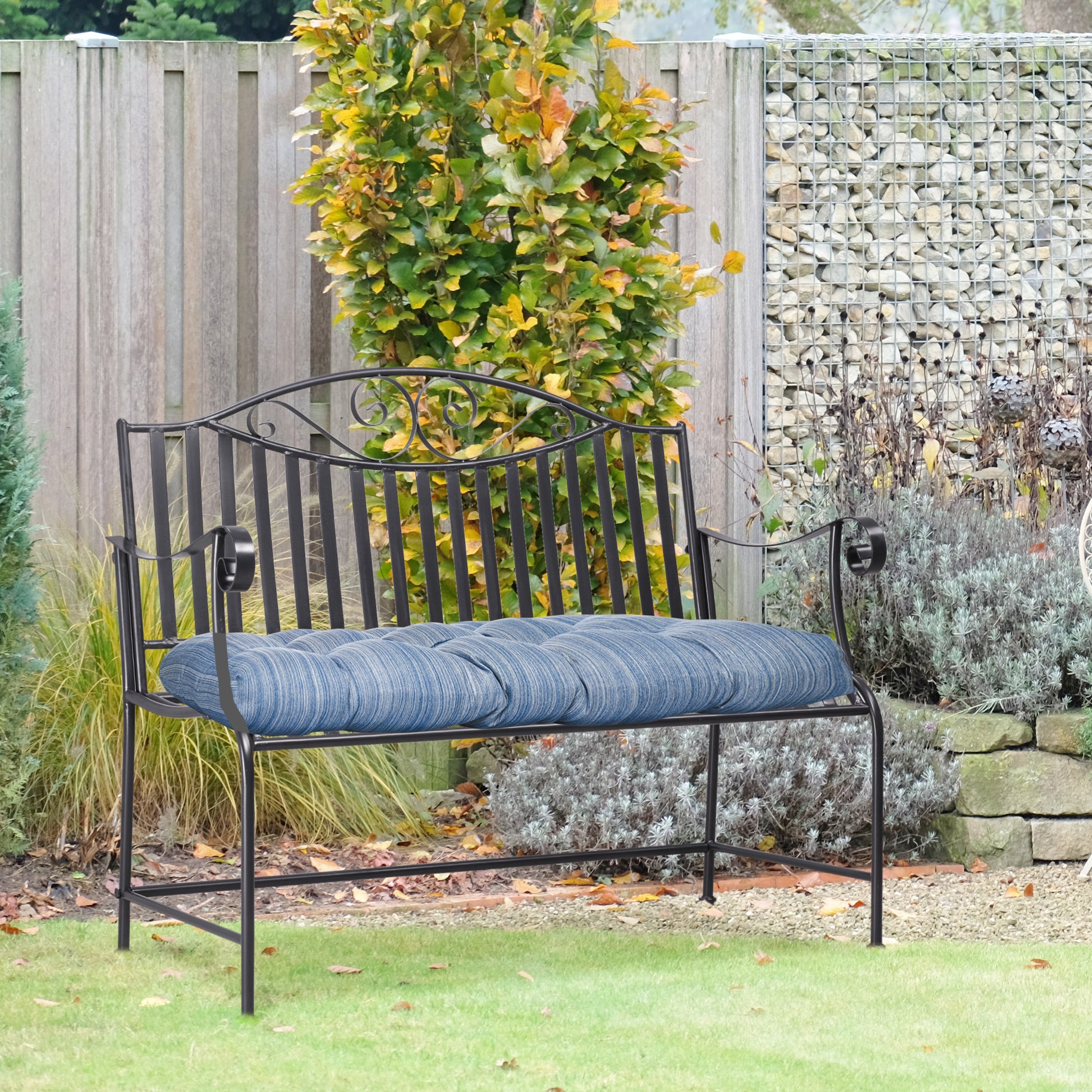 Outsunny Cojín para Banco de 2 Plazas 110x48x8 cm Cojín Rectangular para Interiores y Exteriores Lavable con 8 Puntadas y Asiento Cómodo para Sillas Sofás Azul