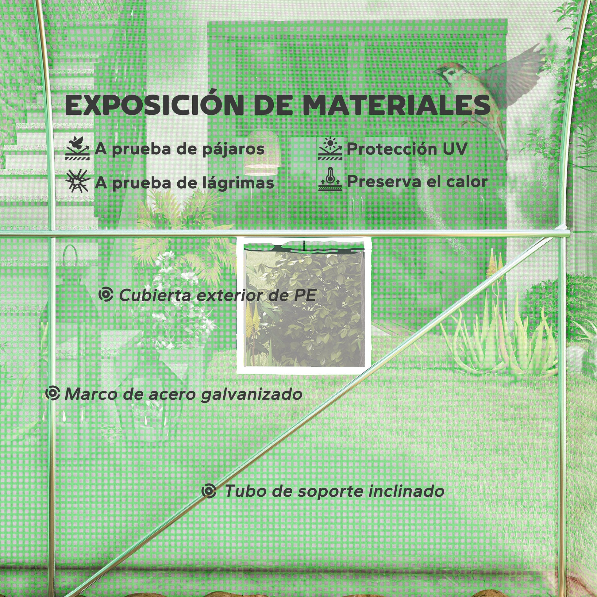 Outsunny Invernadero de Túnel 298x197x189 cm Invernadero de Jardín con Puerta Enrollable 4 Ventanas Cubierta PE 140g/m² Estructura de Metal Galvanizado para Cultivos Plantas Flores Verde