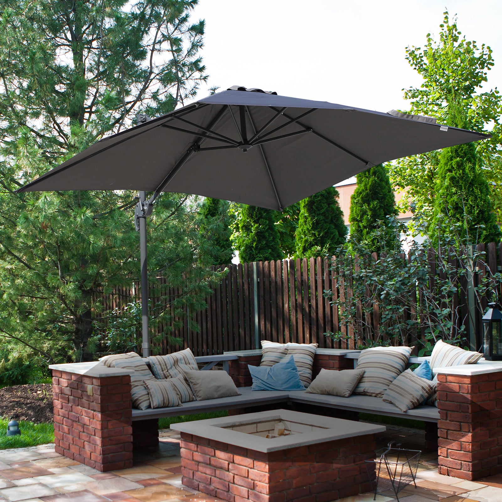 Outsunny Sombrilla de Aluminio Jardín 245x245x248 cm Parasol Excéntrico con Rotación 360° Inclinación de 5 Niveles con Manivela y Ventilación para Patio Terraza Gris