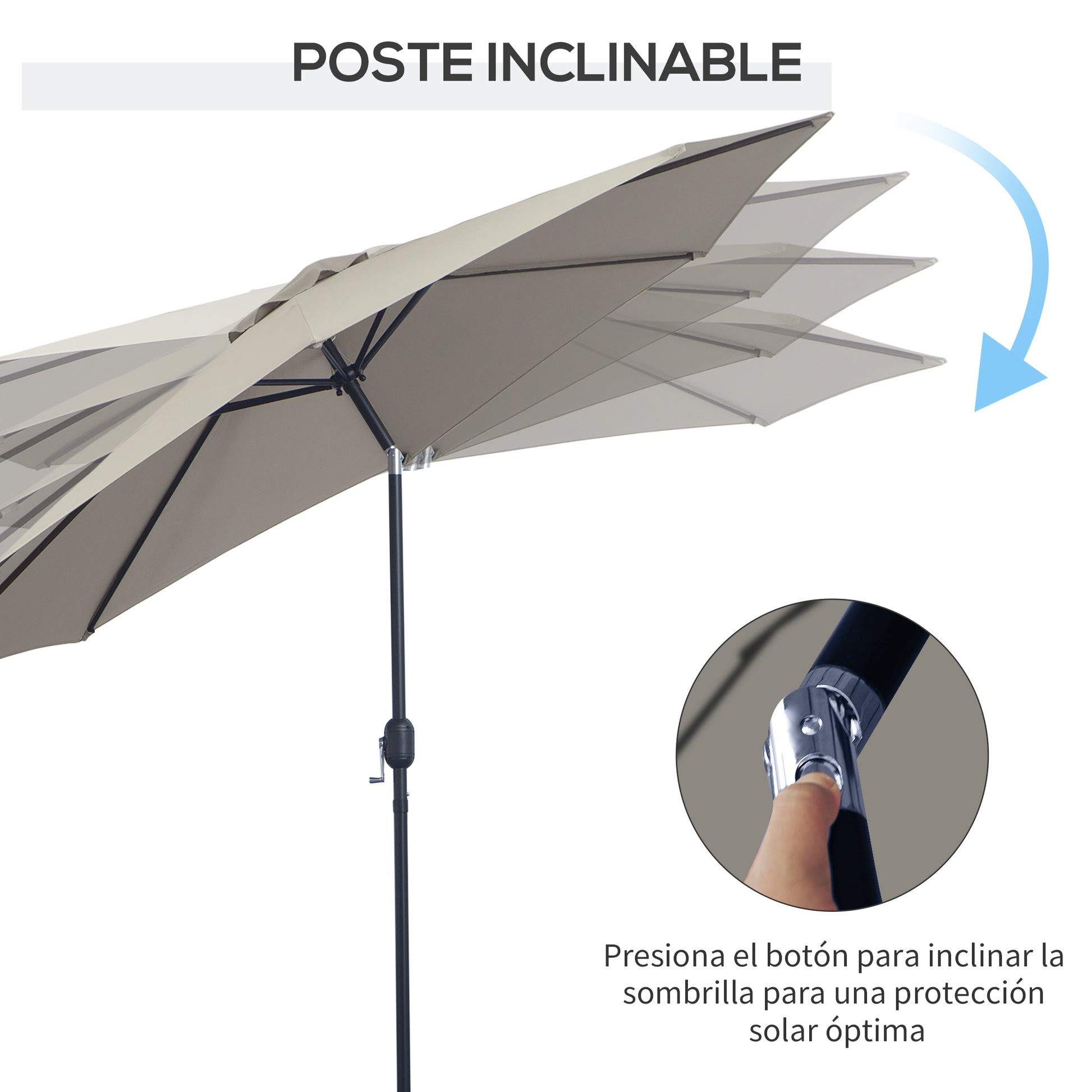 Outsunny Sombrilla de Jardín Ø295x250 cm con Manivela Parasol Exterior con Mecanismo de Inclinación y Poste Desmontable de Metal para Terraza Piscina Patio Gris Claro
