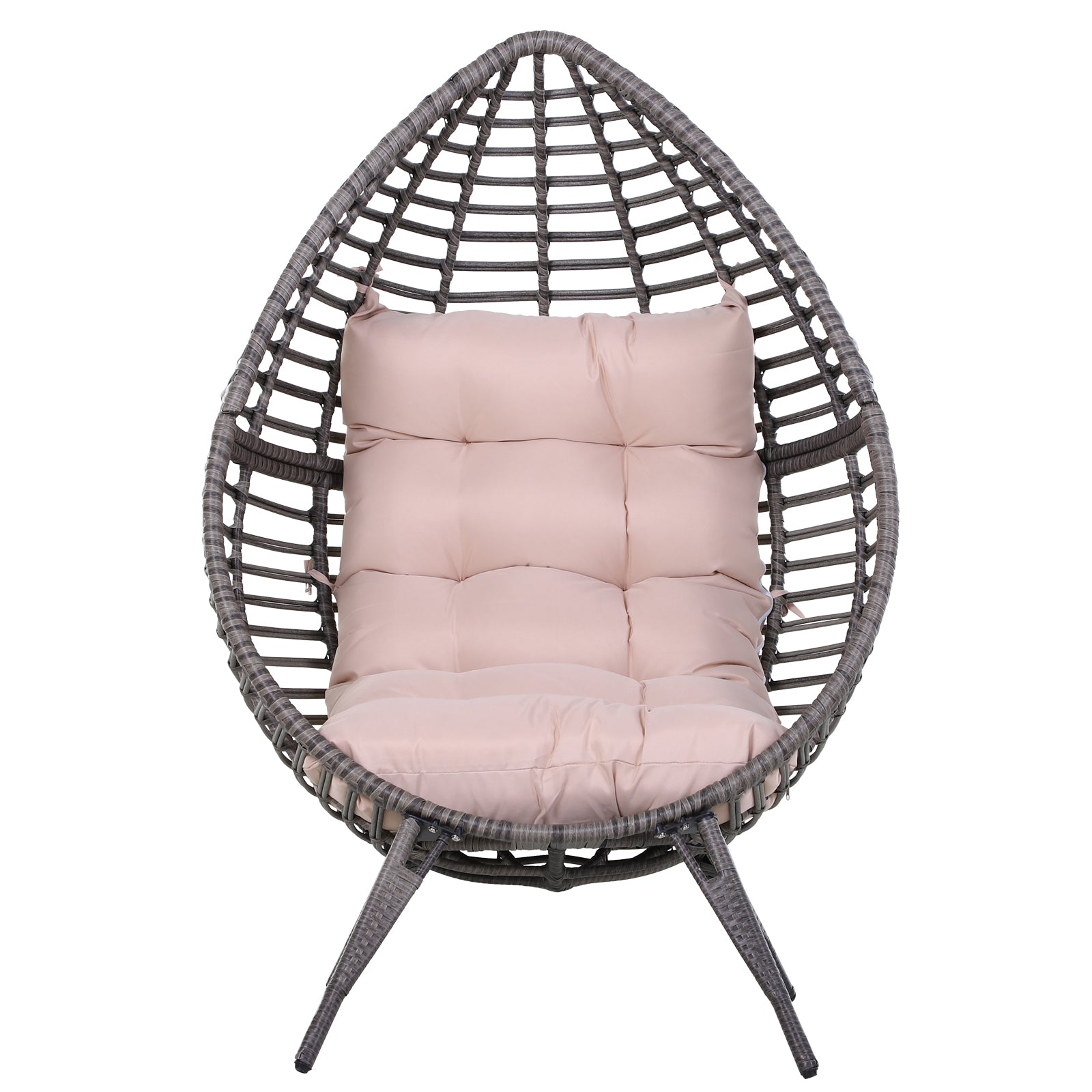Outsunny Sillón de Ratán Balcón en Forma de Lágrima Sillón de Jardín con Cojín Acolchado de Algodón PP Estilo Moderno para Exterior e Interior Carga 160 kg 101x89x156 cm Gris y Beige