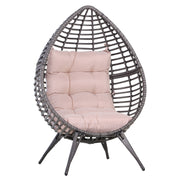 Outsunny Sillón de Ratán Balcón en Forma de Lágrima Sillón de Jardín con Cojín Acolchado de Algodón PP Estilo Moderno para Exterior e Interior Carga 160 kg 101x89x156 cm Gris y Beige