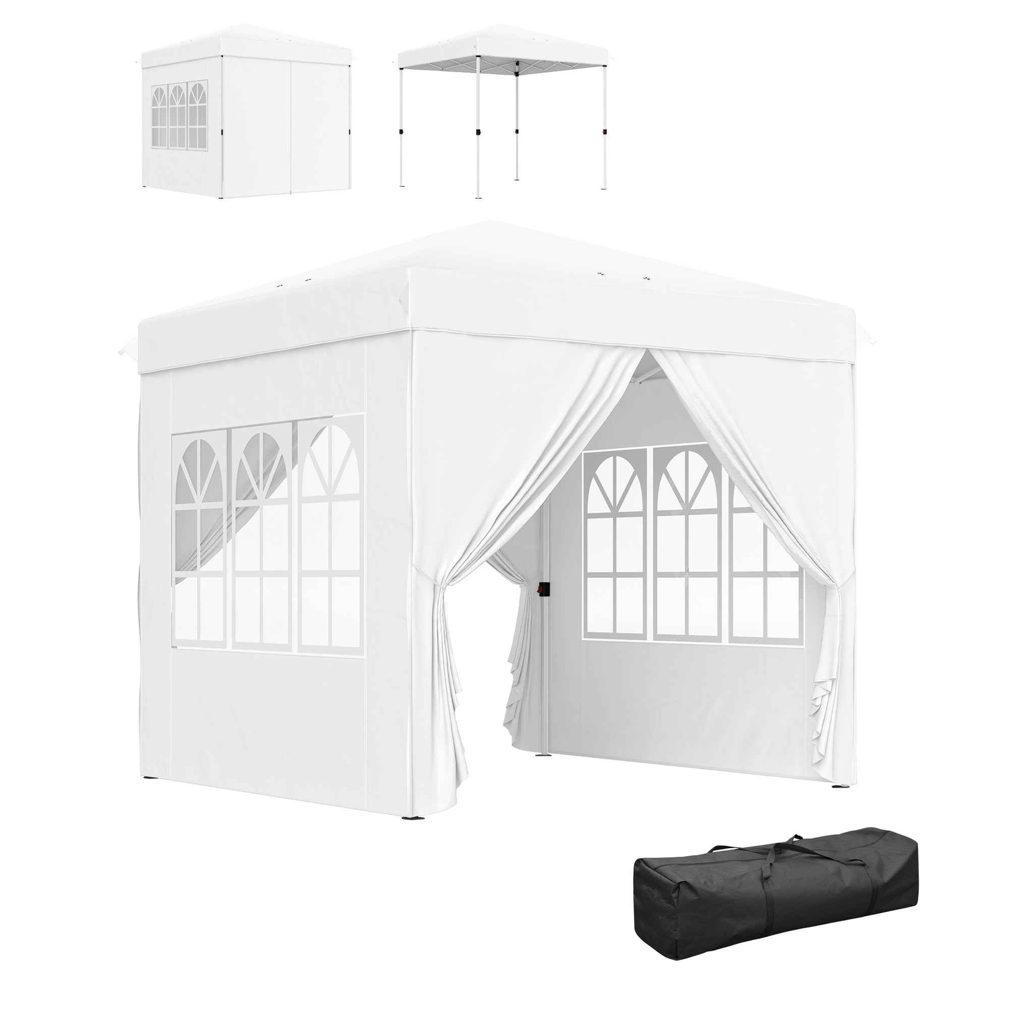 Outsunny Carpa Plegable Pop-up Gazebo 2,5x2,5 m Cenador Plegable con 4 Paredes Laterales Anti-UV y Bolsa de Transporte para Camping Fiestas Blanco