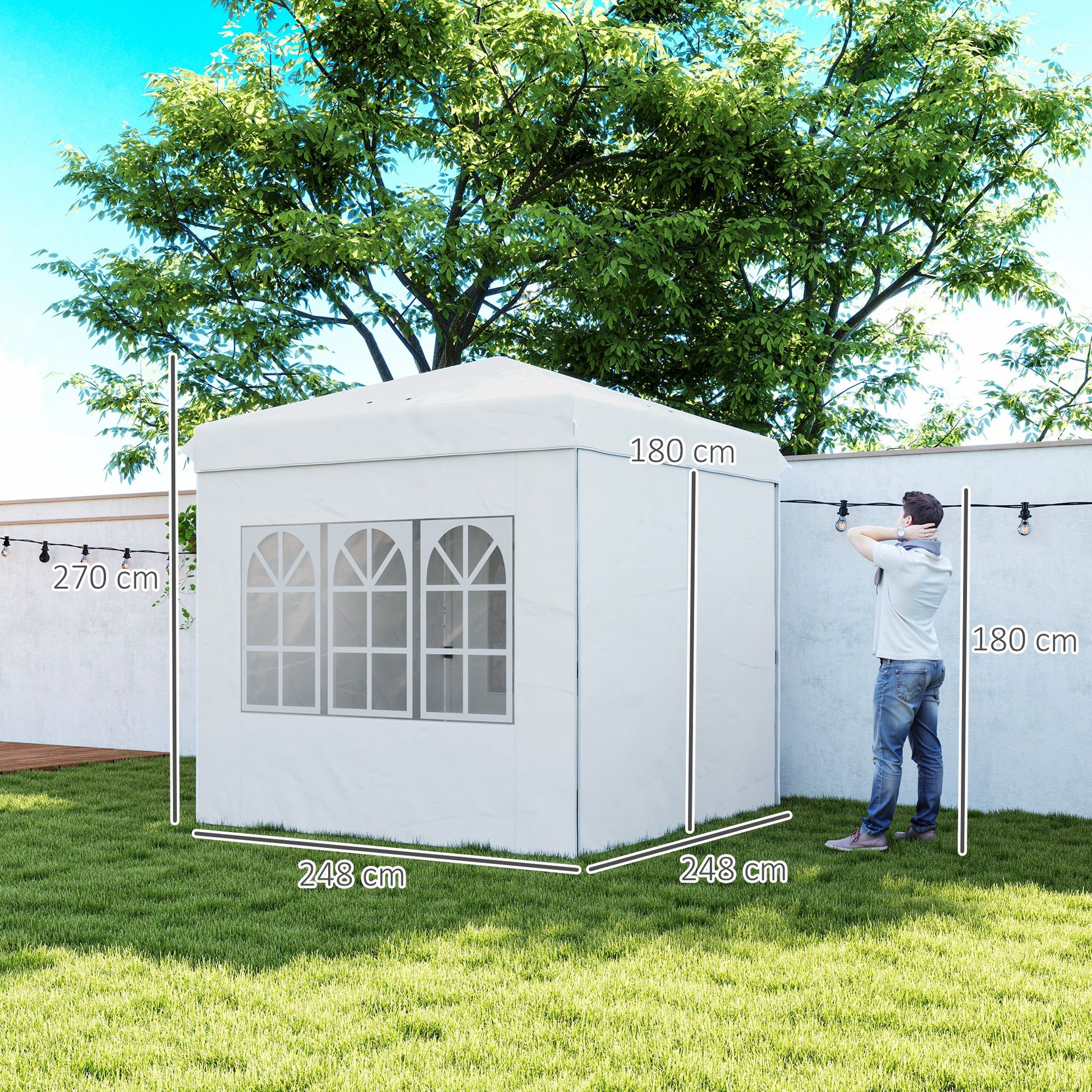 Outsunny Carpa Plegable Pop-up Gazebo 2,5x2,5 m Cenador Plegable con 4 Paredes Laterales Anti-UV y Bolsa de Transporte para Camping Fiestas Blanco
