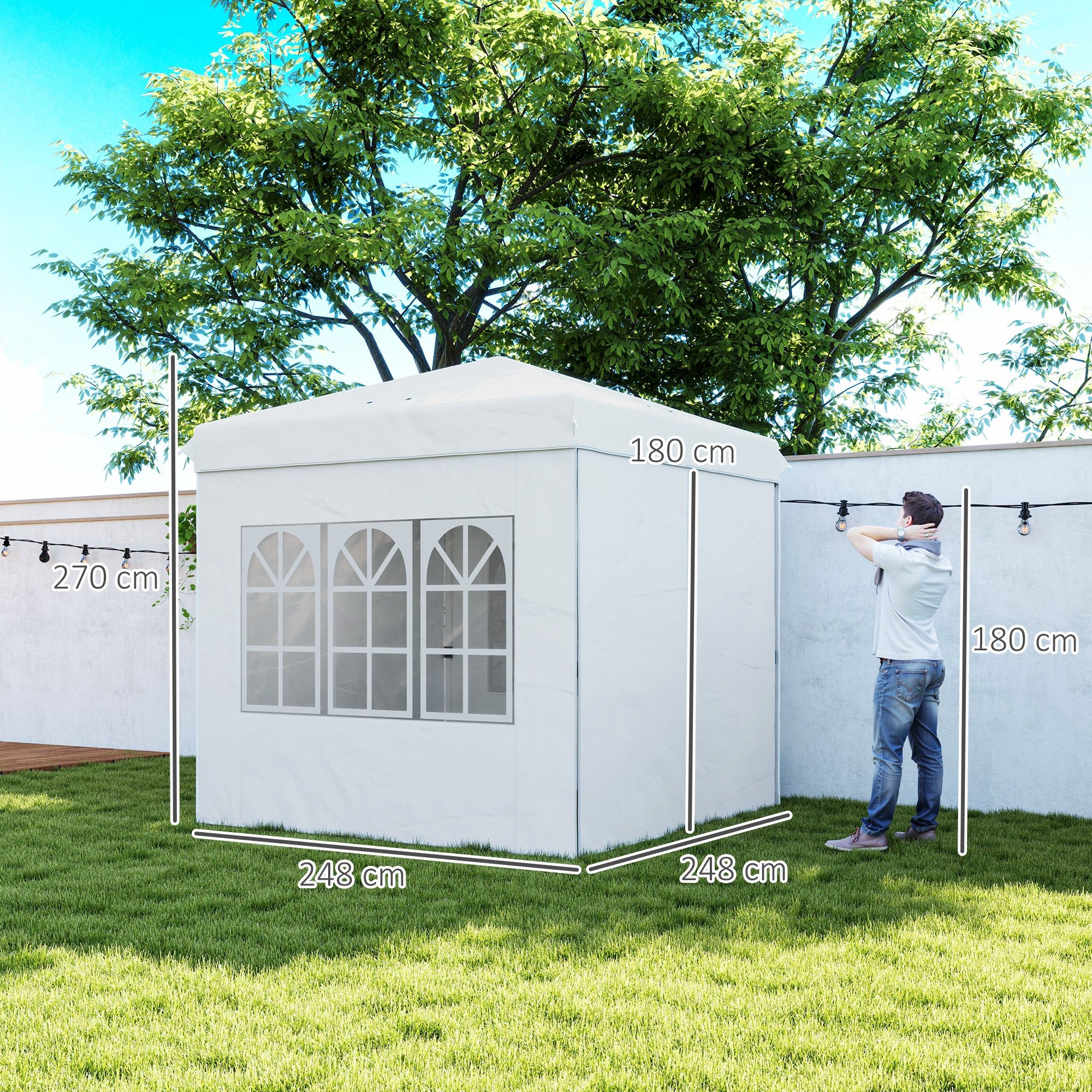 Outsunny Carpa Plegable Pop-up Gazebo 2,5x2,5 m Cenador Plegable con 4 Paredes Laterales Anti-UV y Bolsa de Transporte para Camping Fiestas Blanco