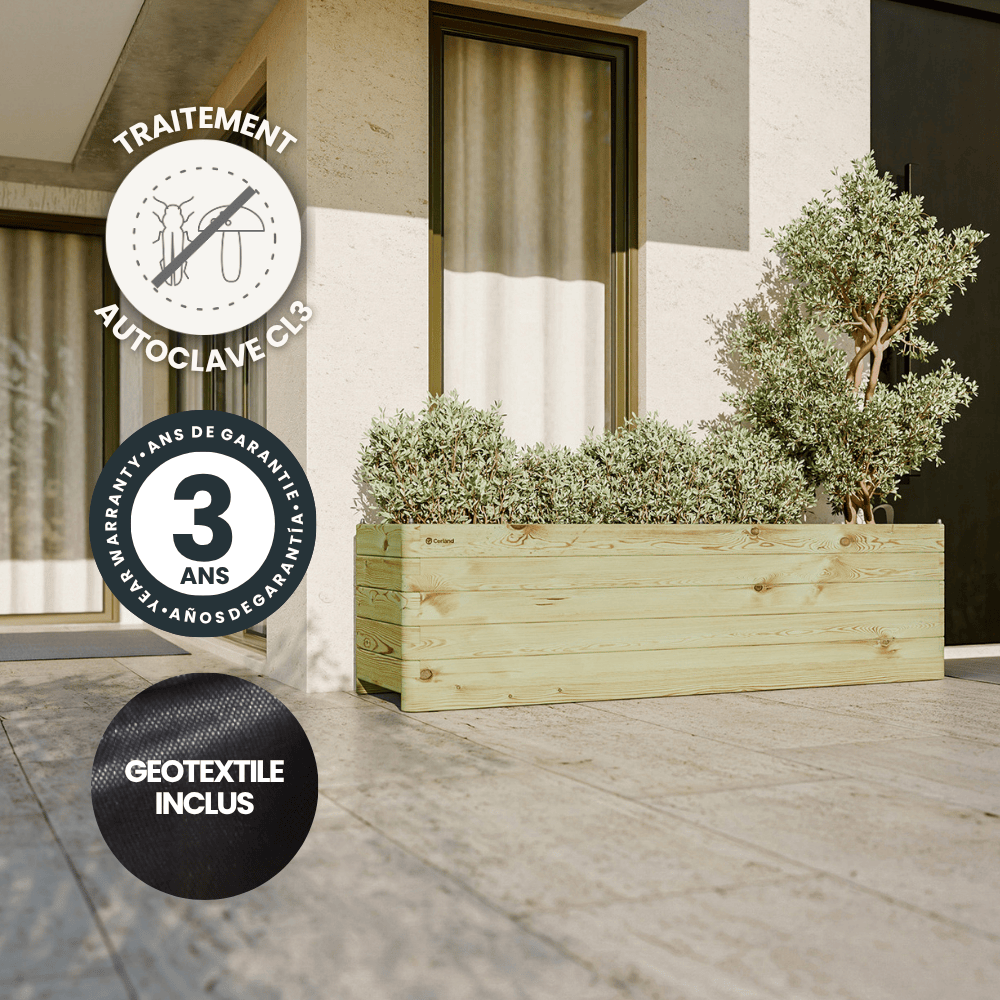 Jardinera de madera rectangular Olea 180x50x50 cm - 252 litros