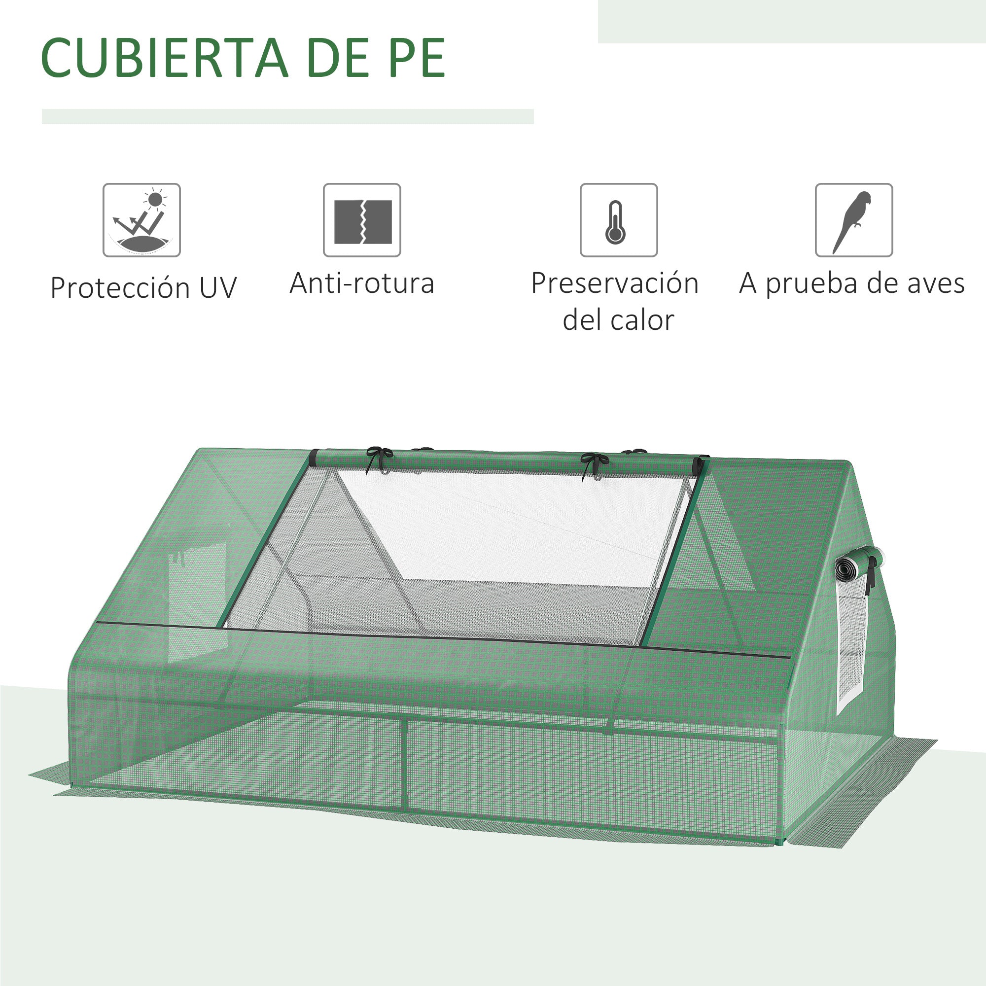 Outsunny Invernadero de Exterior, 180x140x80 cm, Invernadero Pequeño con 4 Ventanas Enrollables de Malla, Marco de Acero y Cubierta PE 140g/㎡ Anti-UV para Jardin, Cultivos, Plantas, Verde