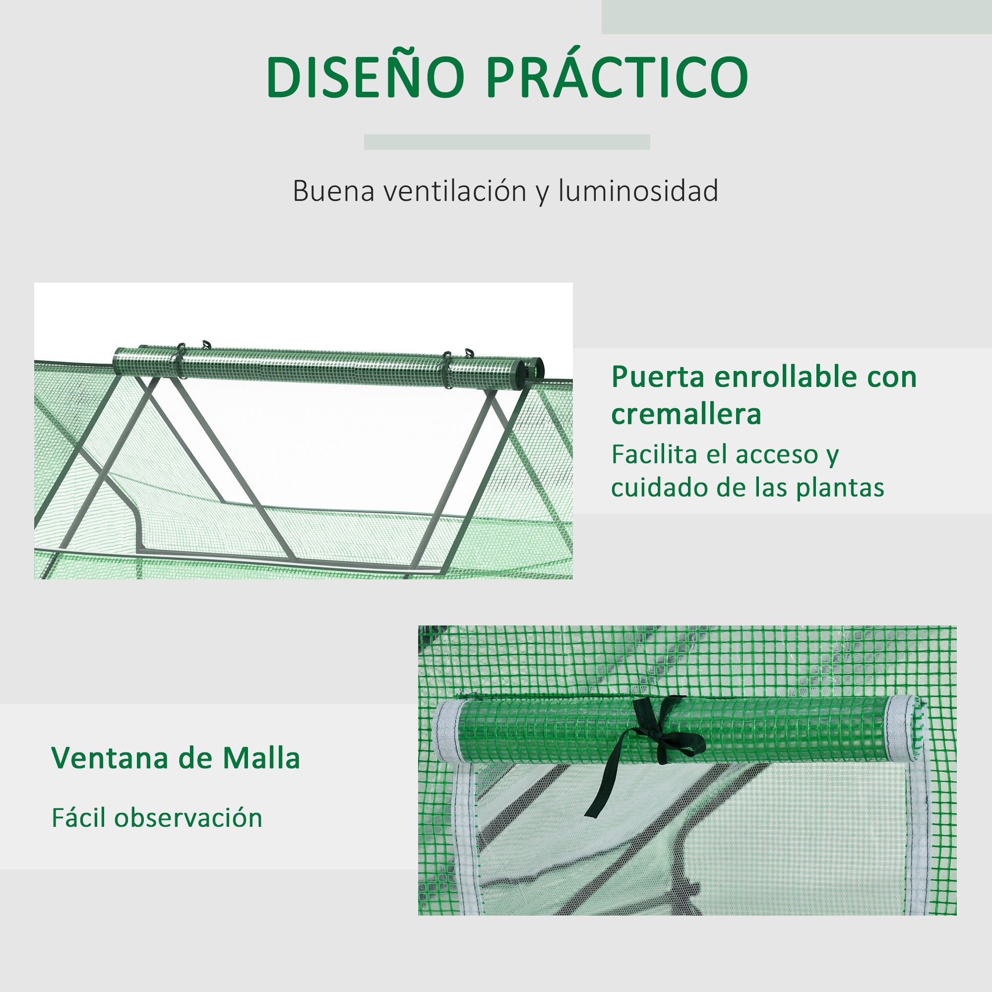 Outsunny Invernadero de Exterior, 180x140x80 cm, Invernadero Pequeño con 4 Ventanas Enrollables de Malla, Marco de Acero y Cubierta PE 140g/㎡ Anti-UV para Jardin, Cultivos, Plantas, Verde