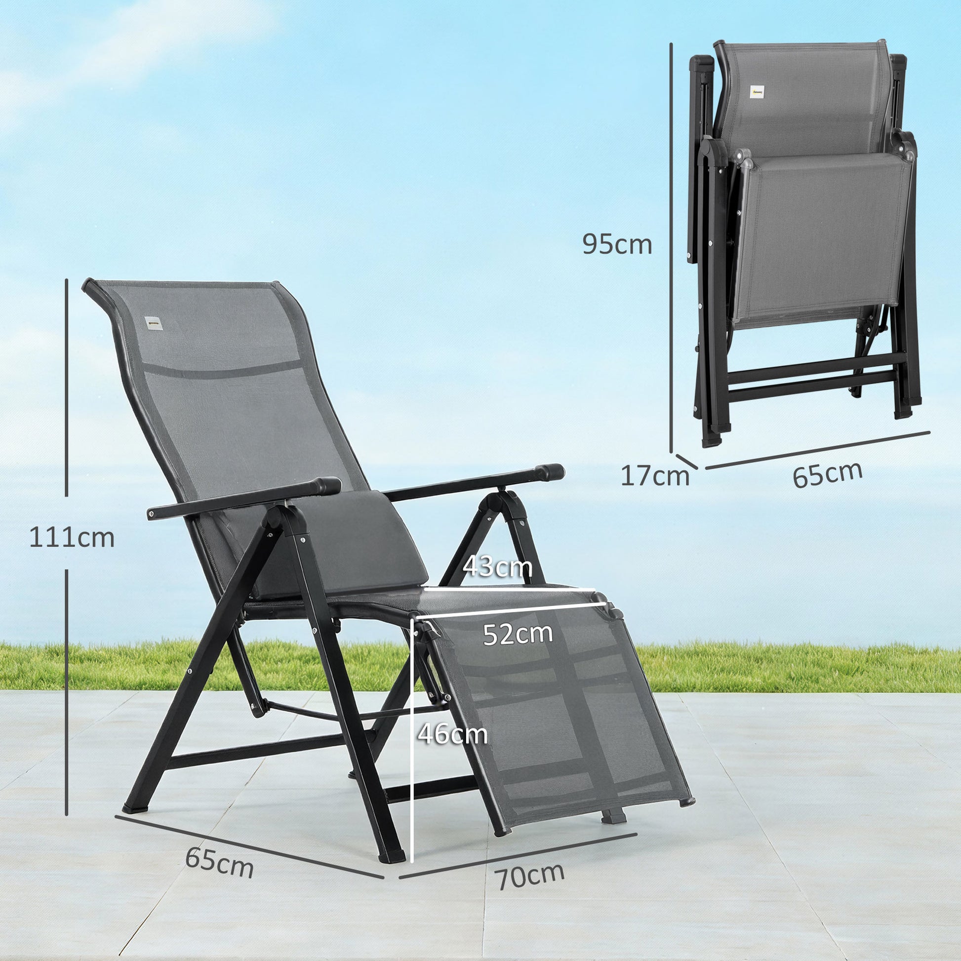 Outsunny Tumbona Plegable de Jardín, Tumbona Gravedad Cero con Respaldo Ajustable en 9 Posiciones, con Cojín, para Terraza, Piscina, Playa, Carga 150 kg, 70x65x111 cm, Gris