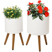 Outsunny Conjunto de 2 Macetas para Plantas Macetas de Magnesia con Patas Extraíbles y Orificio de Drenaje Decoración para Interior y Exterior Ø31x55 cm y Ø26x47 cm Blanco