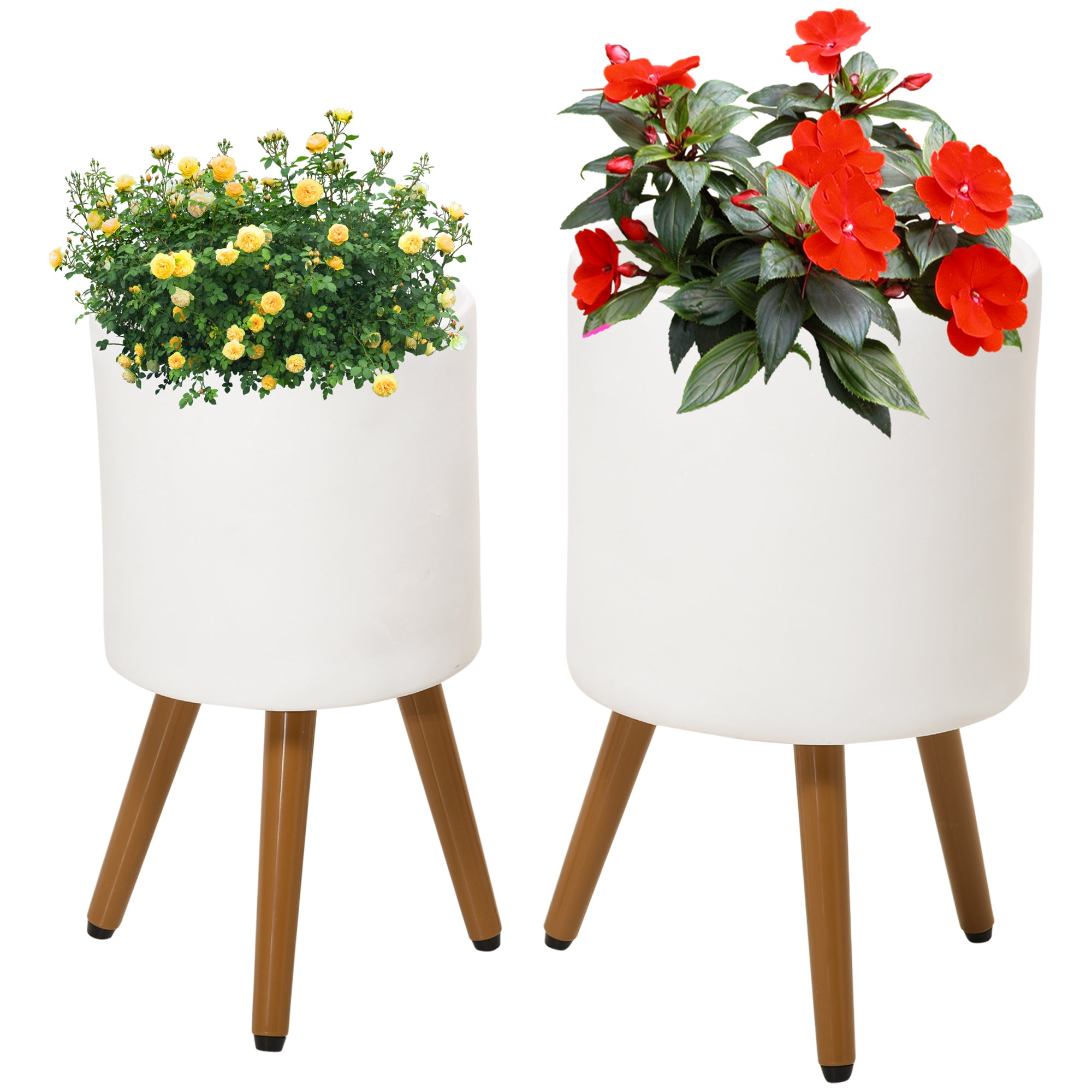 Outsunny Conjunto de 2 Macetas para Plantas Macetas de Magnesia con Patas Extraíbles y Orificio de Drenaje Decoración para Interior y Exterior Ø31x55 cm y Ø26x47 cm Blanco