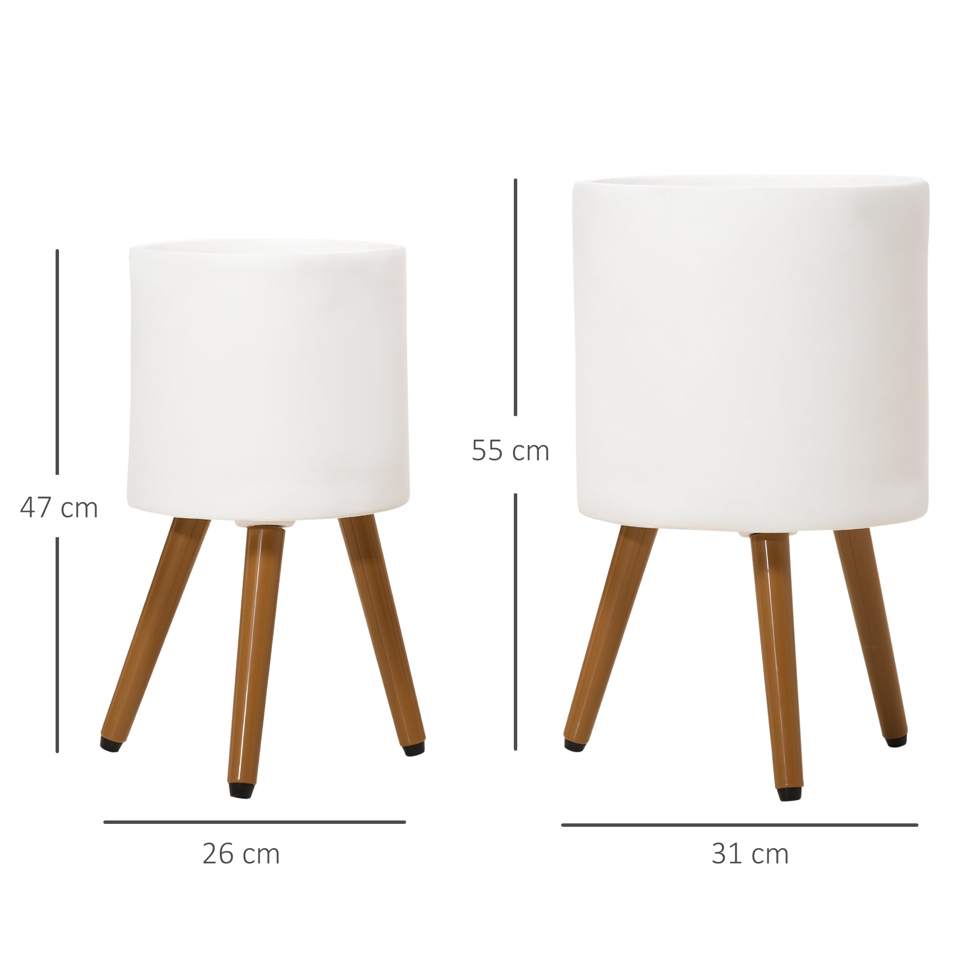 Outsunny Conjunto de 2 Macetas para Plantas Macetas de Magnesia con Patas Extraíbles y Orificio de Drenaje Decoración para Interior y Exterior Ø31x55 cm y Ø26x47 cm Blanco