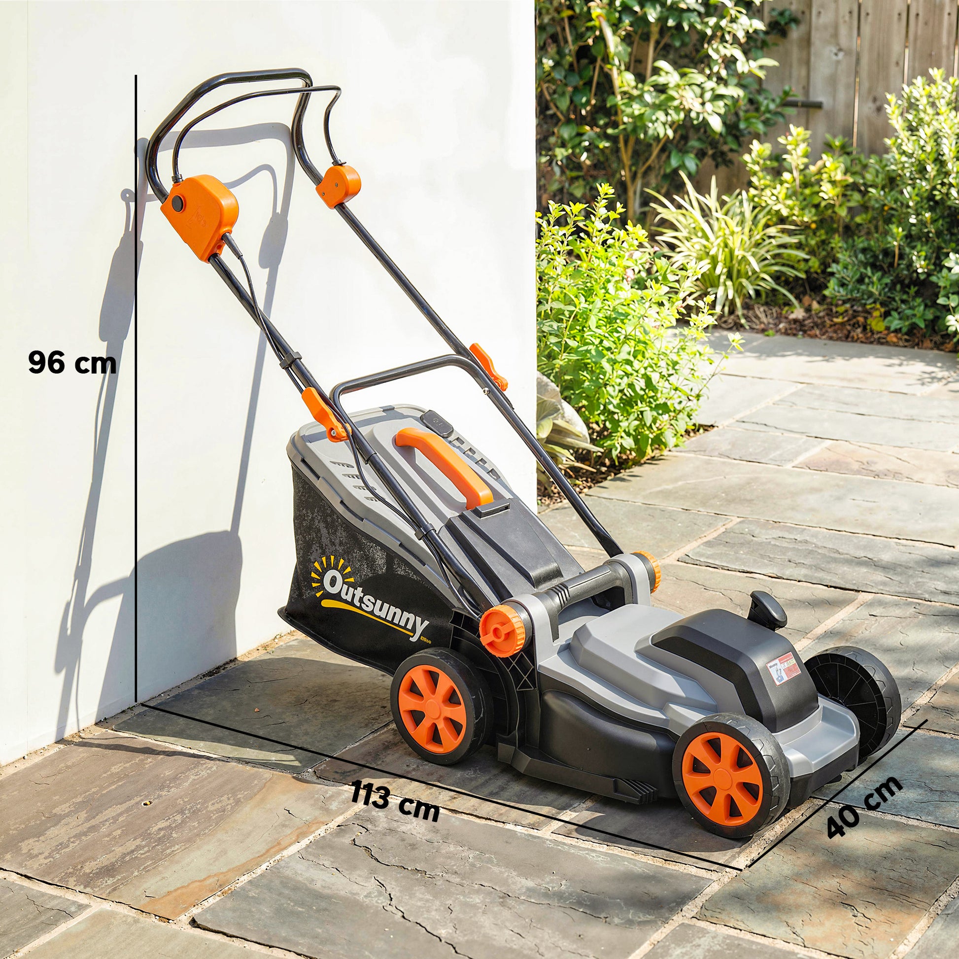Outsunny Cortacésped a Batería Inalámbrico 18V, 2 Baterías de 4Ah, Ancho de Corte 34 cm hasta 400 m², Función Mulching, Motor sin Escobillas 700 W, Bolsa 35L, 6 Alturas Corte 25-75 mm, Mango Ajustable
