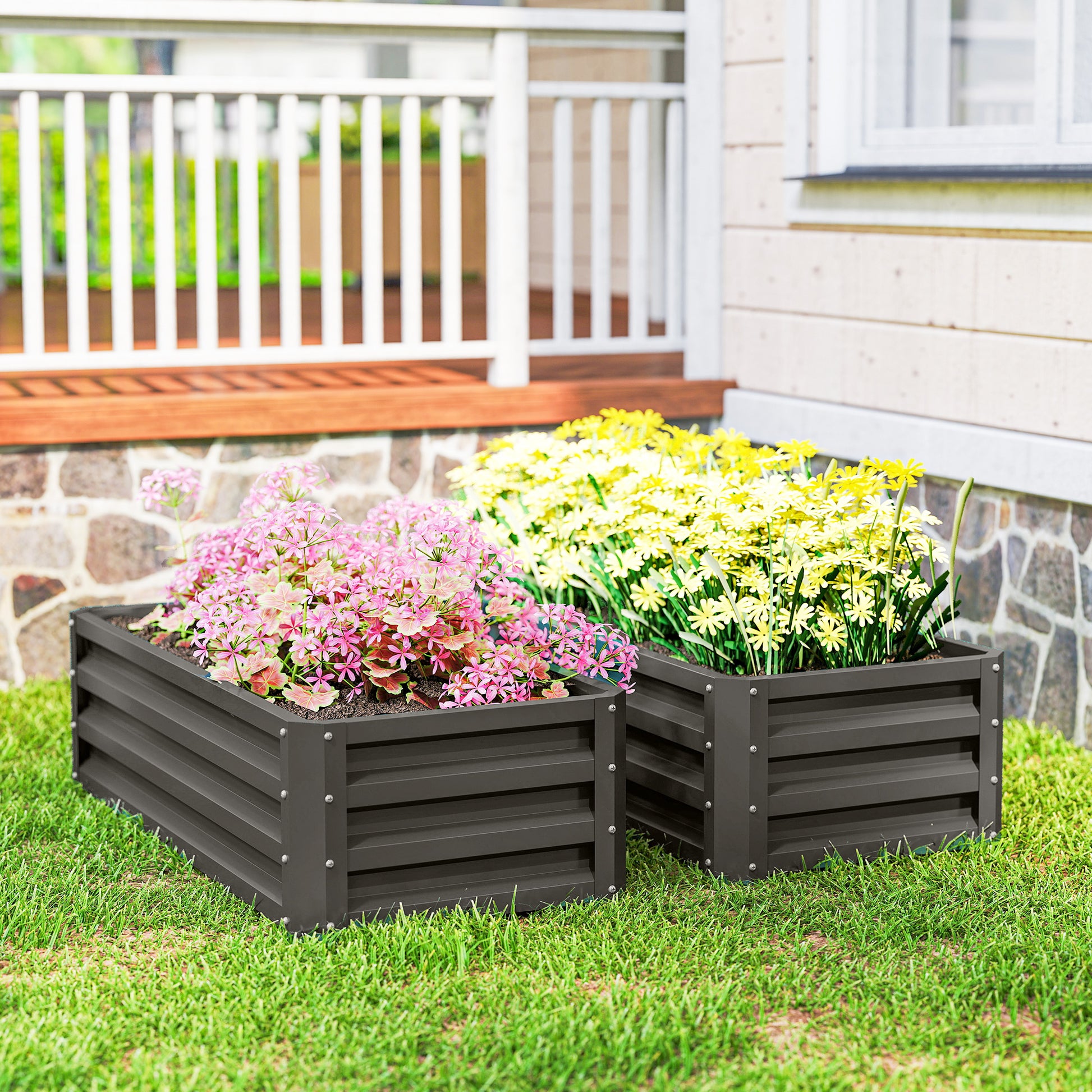 Outsunny Juego de 2 Jardineras Exterior Grandes de Acero Galvanizado, Huertos Urbanos, Maceteros Exterior Elevados para Plantas, Flores, Terraza, Jardín, Resistente a la Intemperie, 110x50x30 cm, Gris